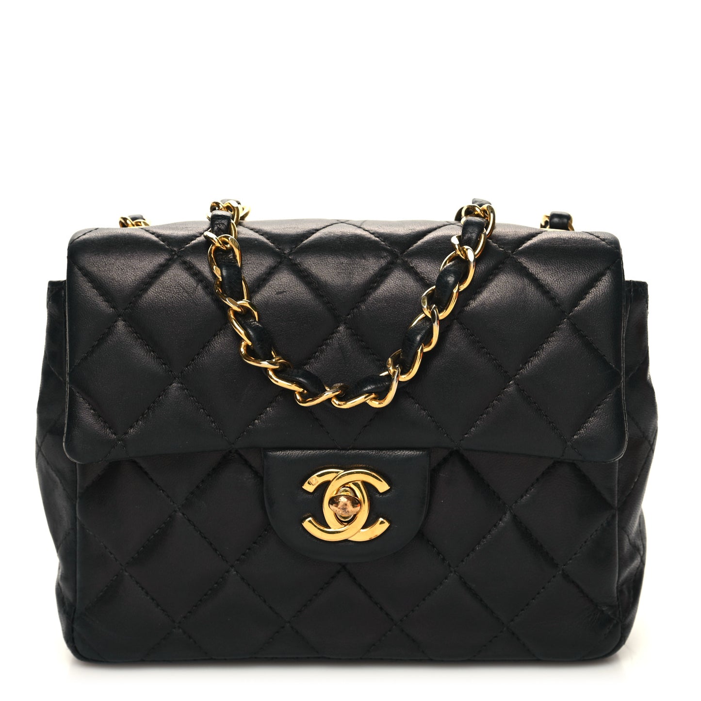 Lambskin Quilted Mini Square Flap Black