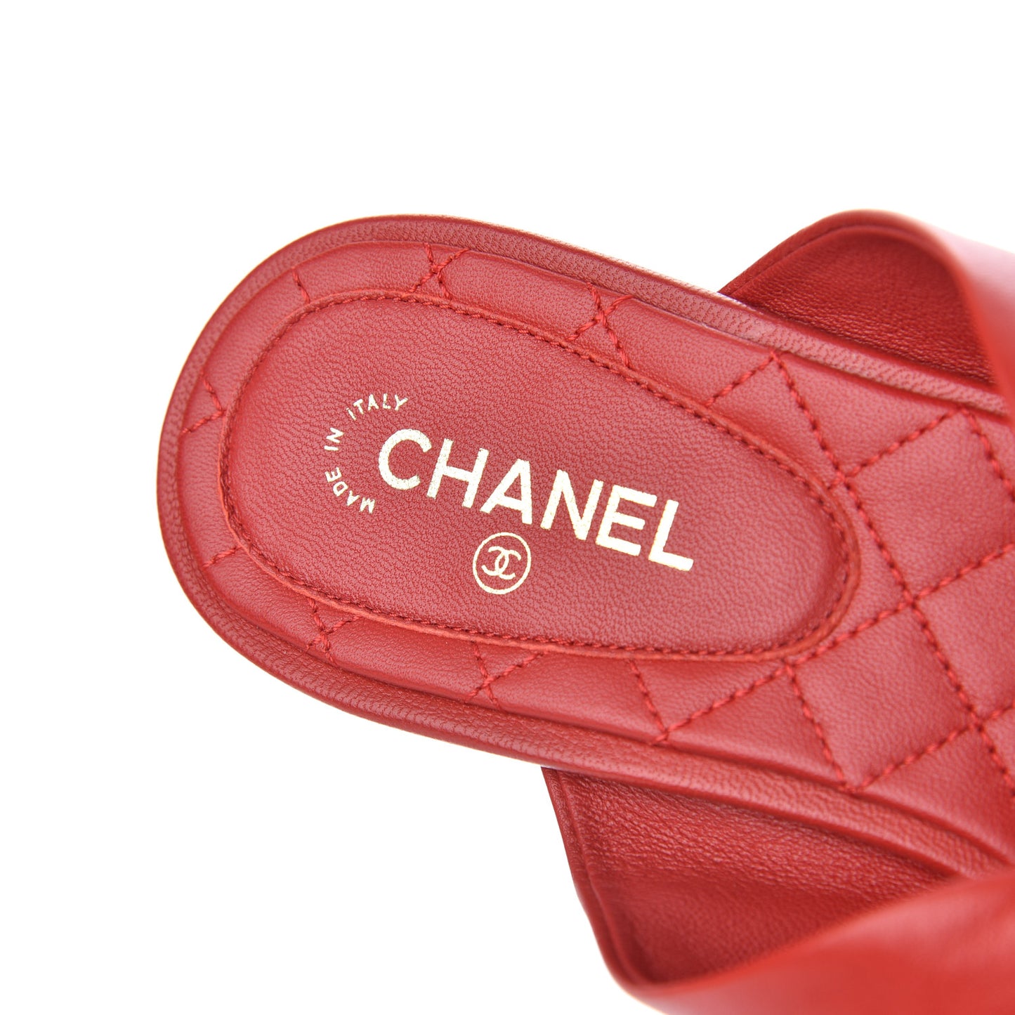 Lambskin Pearl Bow CC Flat Sandals 37 Red