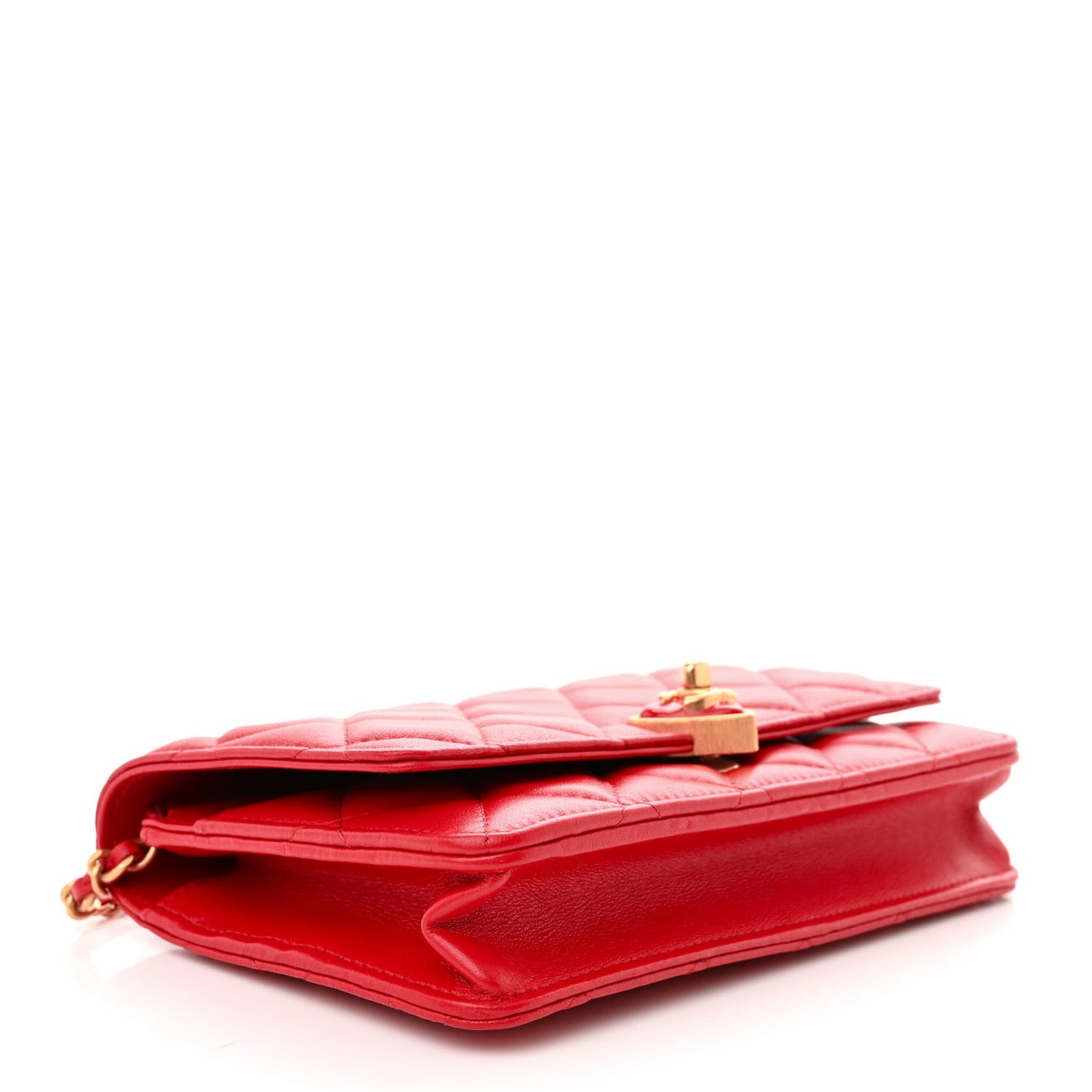 Lambskin Plexiglass Quilted Coco Love Wallet On Chain WOC Red