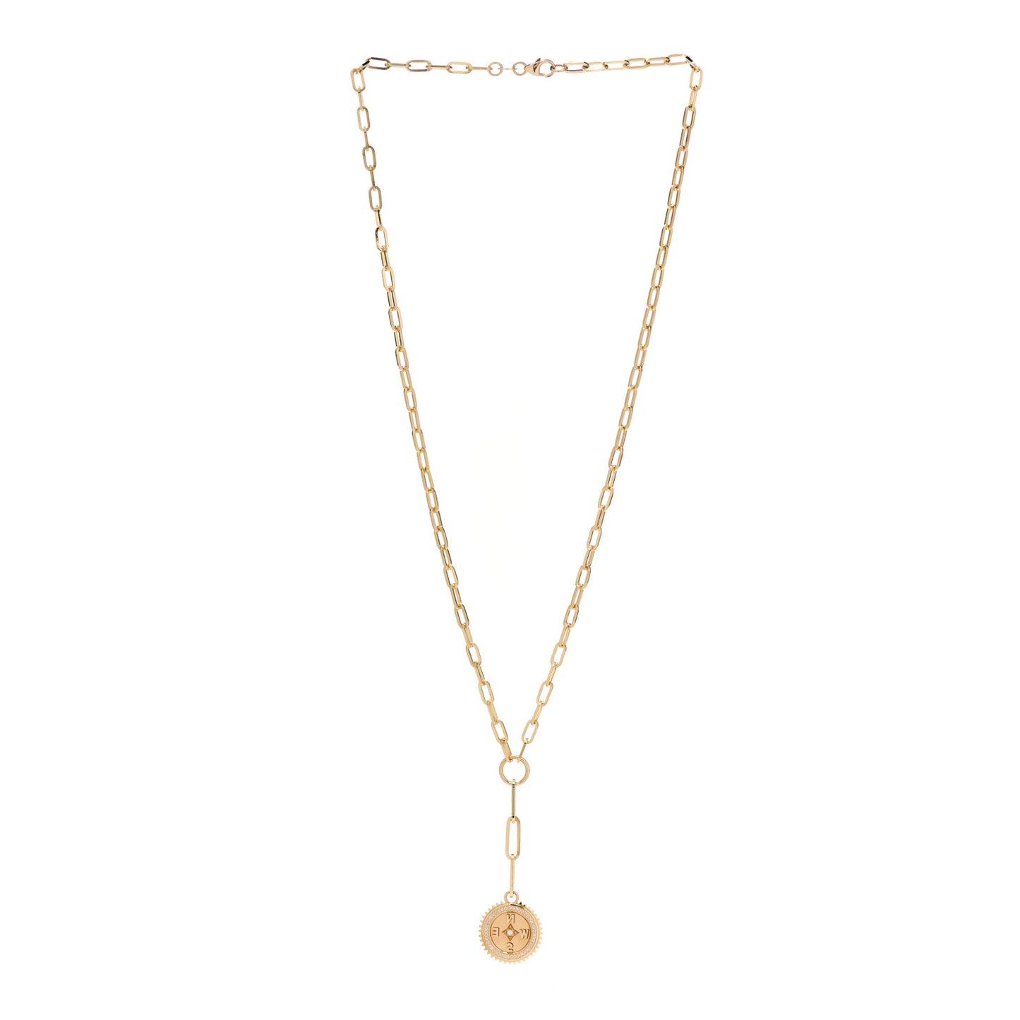 18K Yellow Gold Diamond Internal Compass Refined Clip Extension Chain Necklace