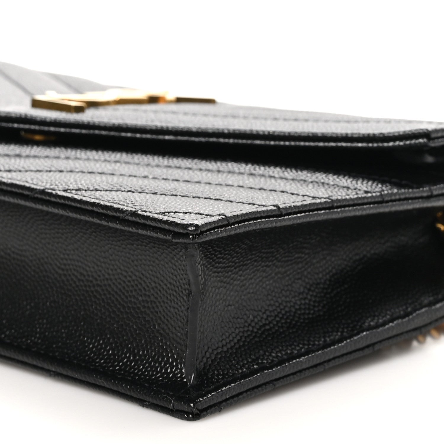 Saint Laurent Grain De Poudre Matelasse Chevron Monogram Envelope Chain Wallet Black 10 of 10