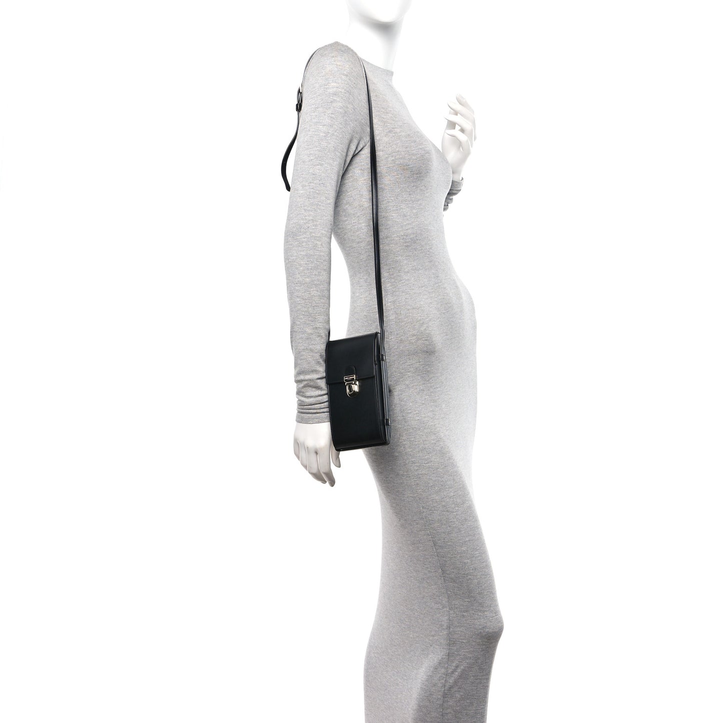 Calfskin Phone Holder Crossbody Black