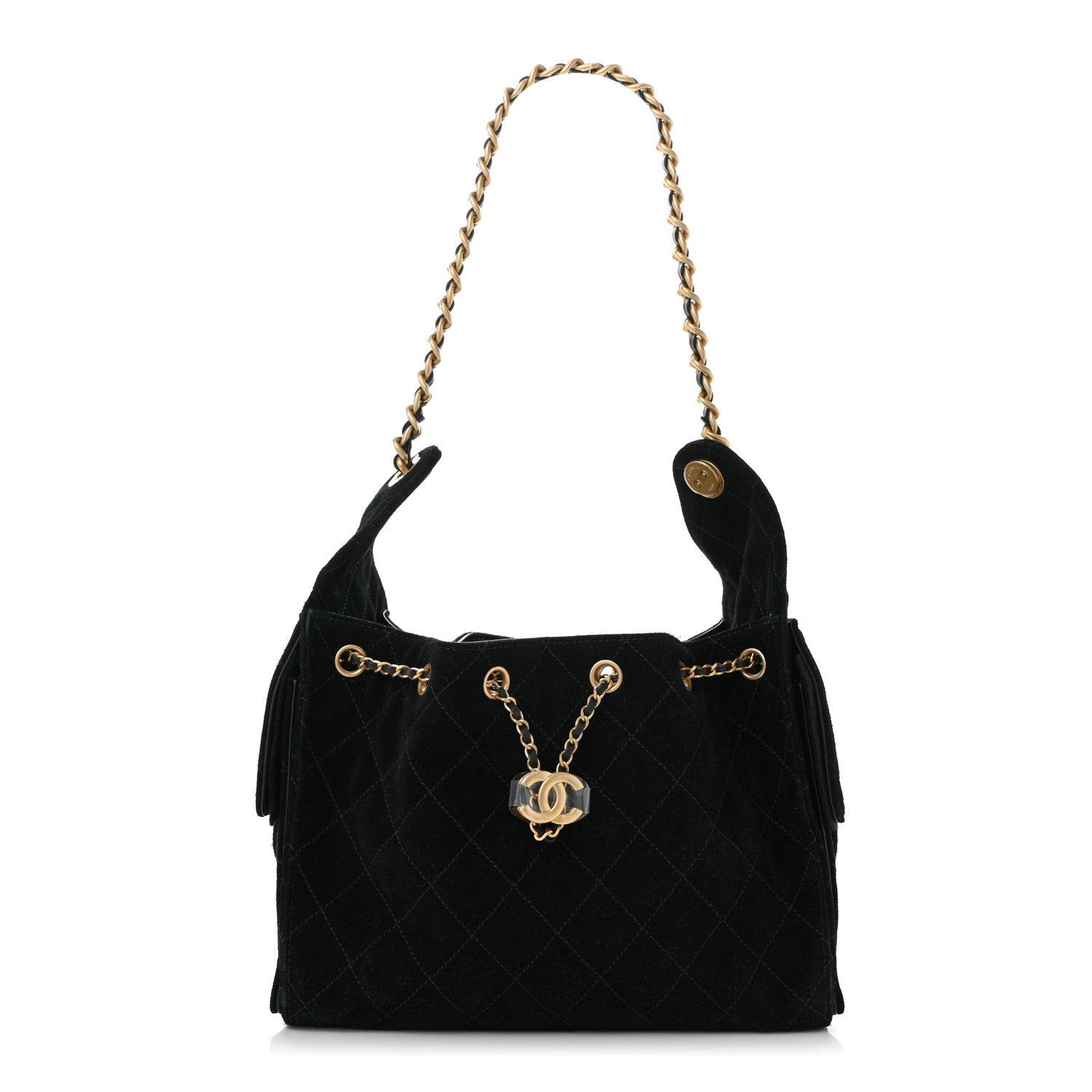 Chanel Suede Quilted Small Chanel 25 Handbag Black 1727444