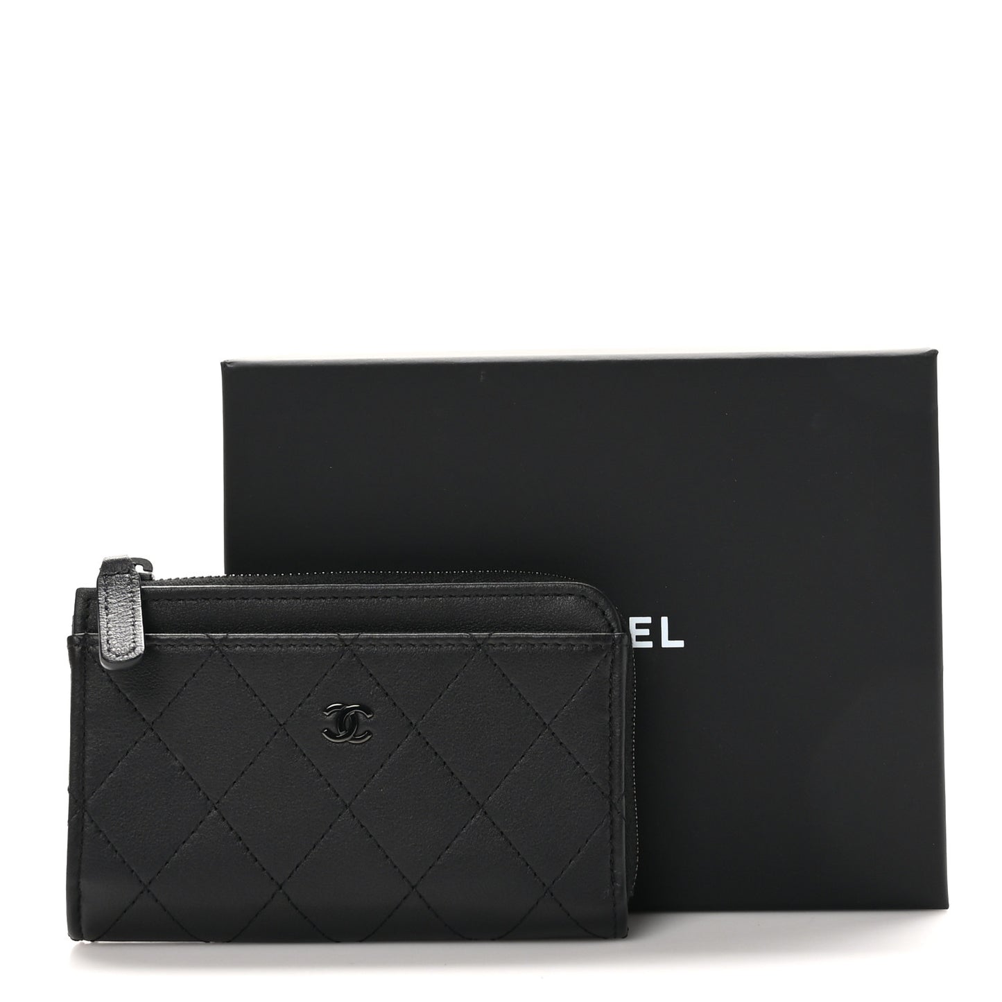 Lambskin Quilted Zip Card Holder So Black