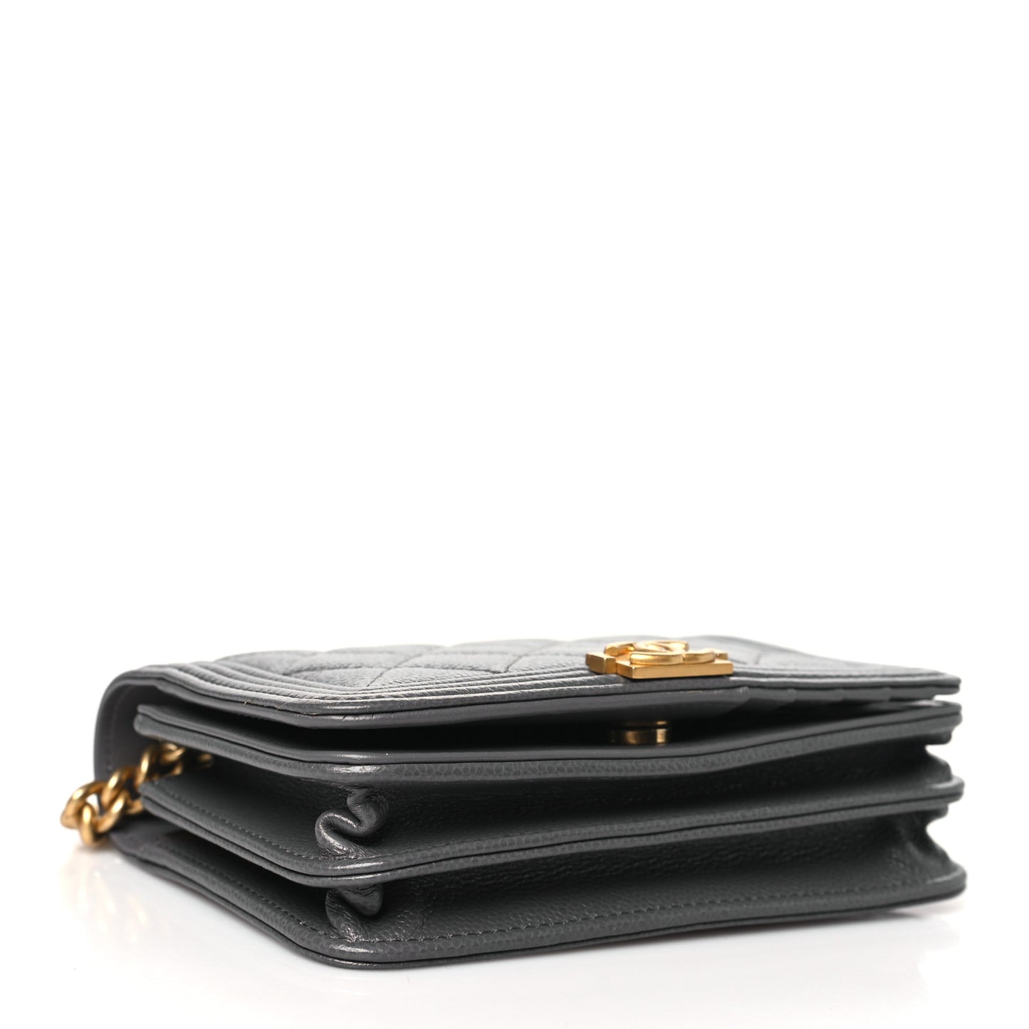 Caviar Quilted Mini Boy Wallet On Chain WOC Dark Gray