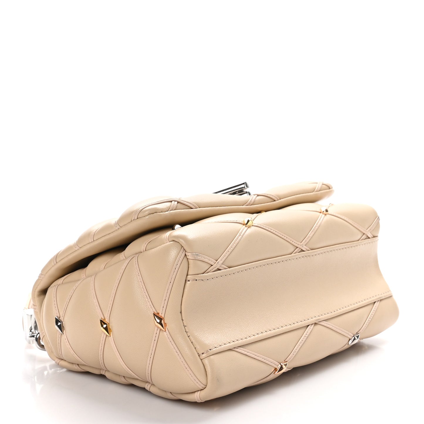 Lambskin Studded Malletage Top Handle GO-14 MM Beige