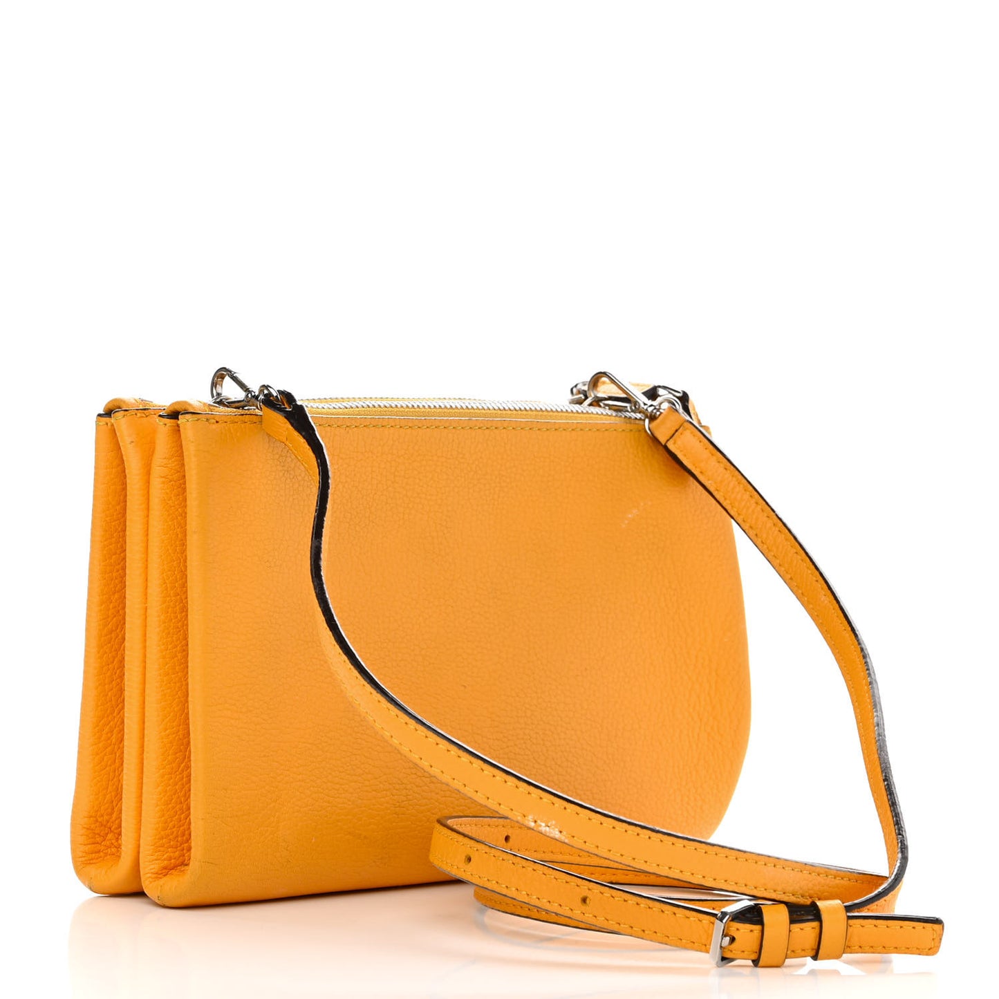 Grained Calfskin Milla Double Crossbody Bag Golden Mango