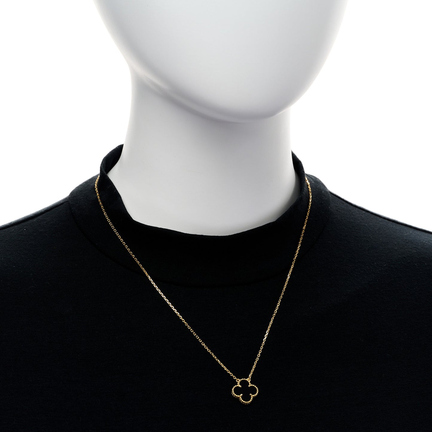 18K Yellow Gold Black Onyx Vintage Alhambra Pendant Necklace