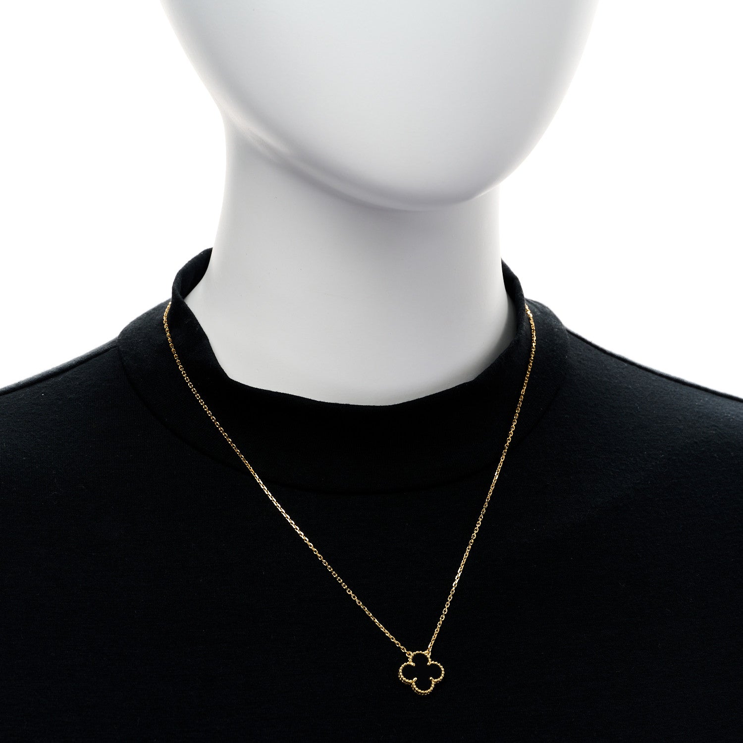 Van Cleef & Arpels 18K Yellow Gold Black Onyx Vintage Alhambra Pendant Necklace 2 of 5