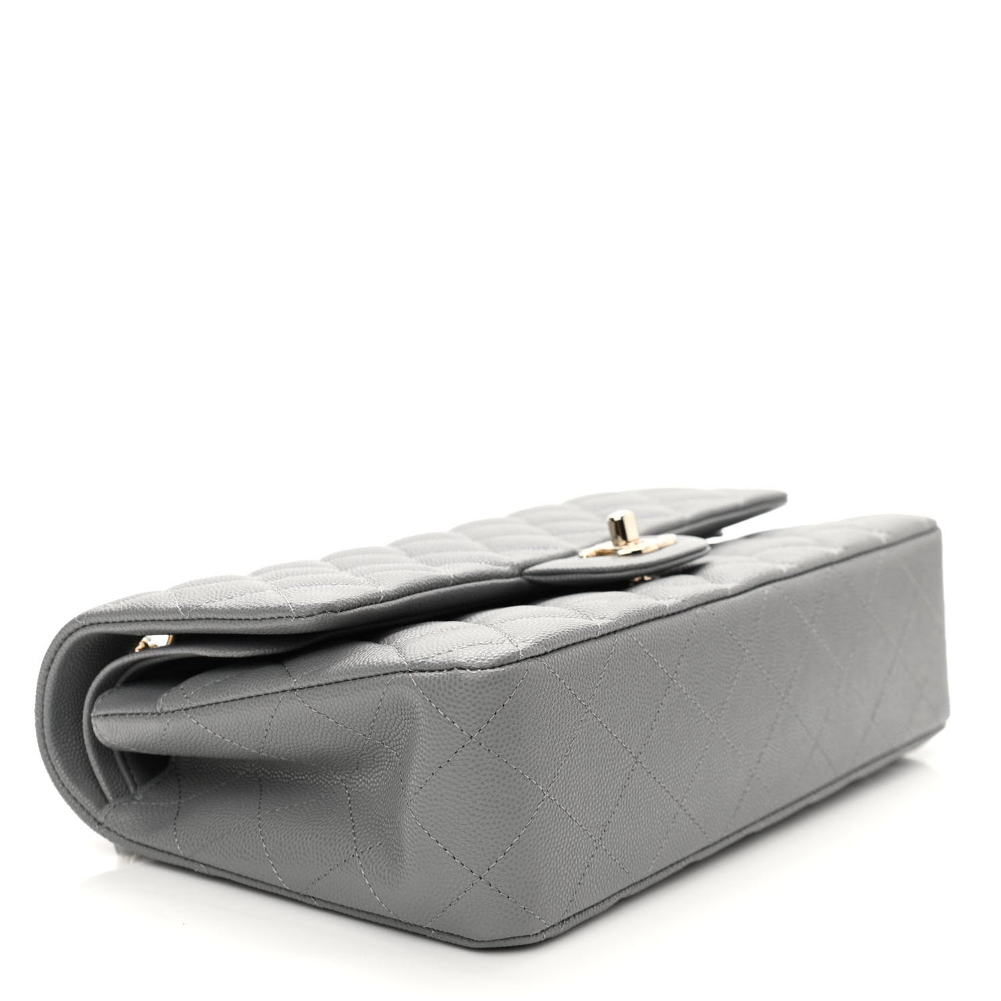 Caviar Quilted Medium Double Flap Grey