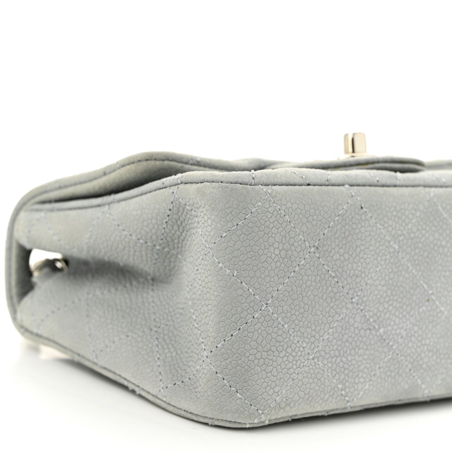 Iridescent Caviar Quilted Mini Square Flap Grey