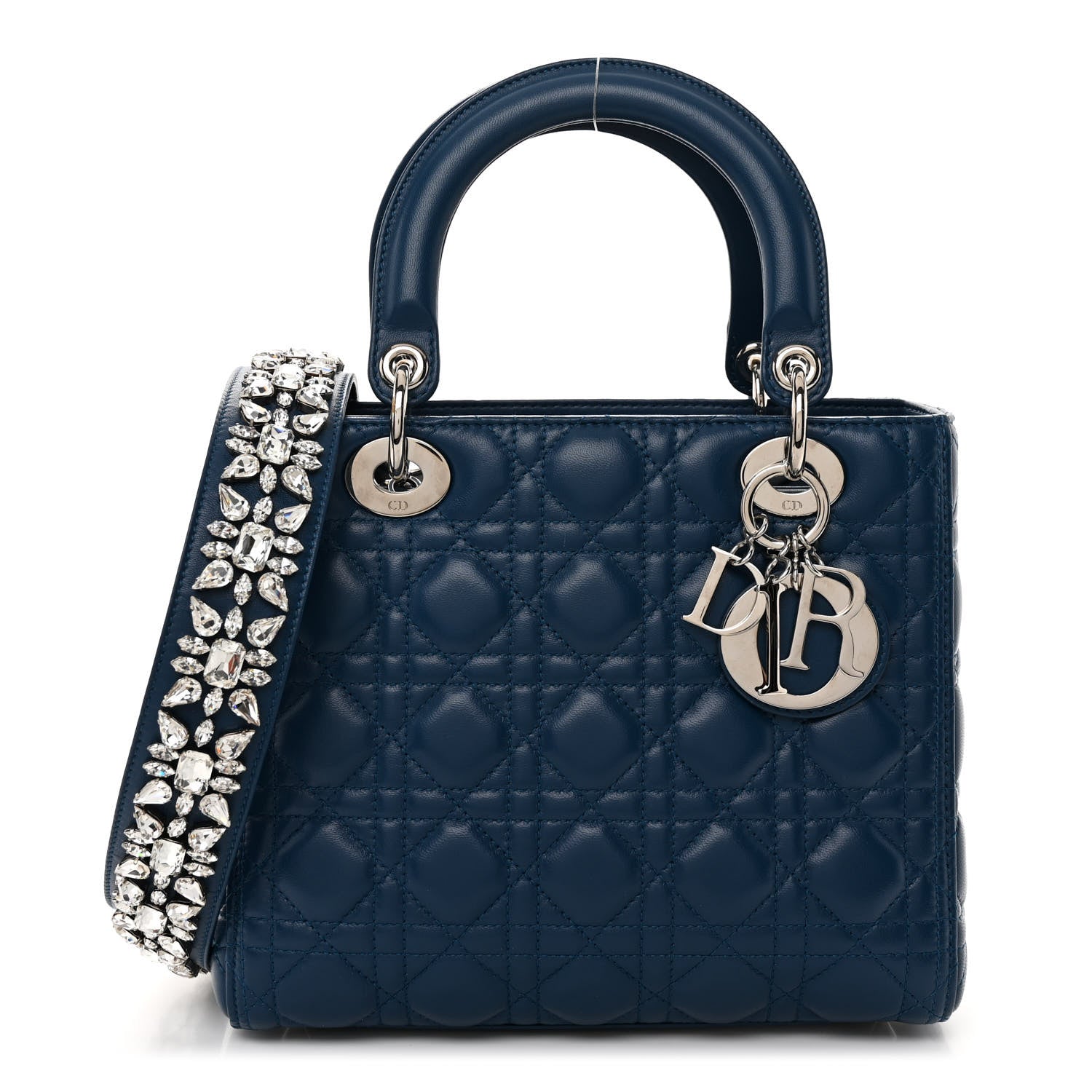 Christian Dior Lambskin Cannage Medium Lady Dior Crystal Strap Navy 1 of 9