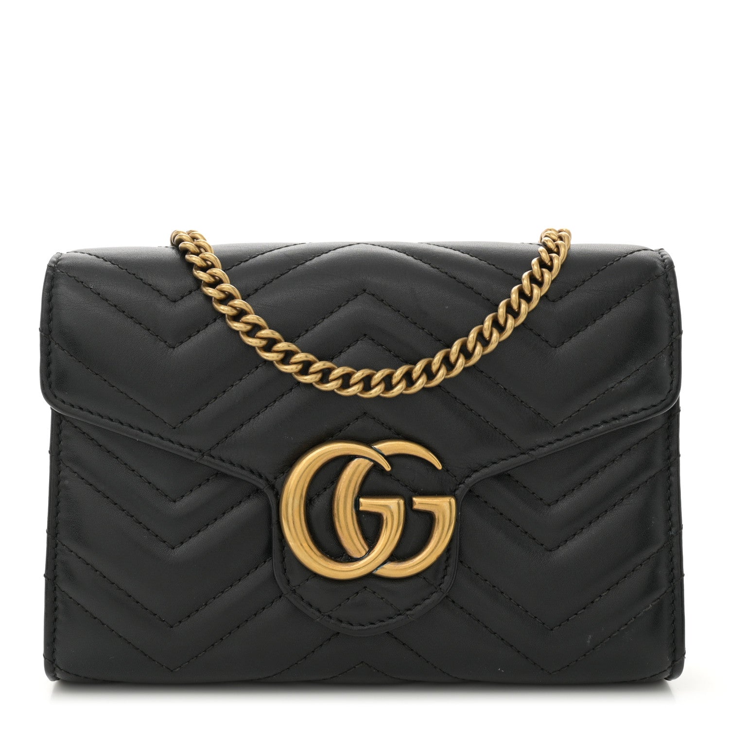 Gucci Calfskin Matelasse GG Marmont Chain Wallet Black 1 of 15