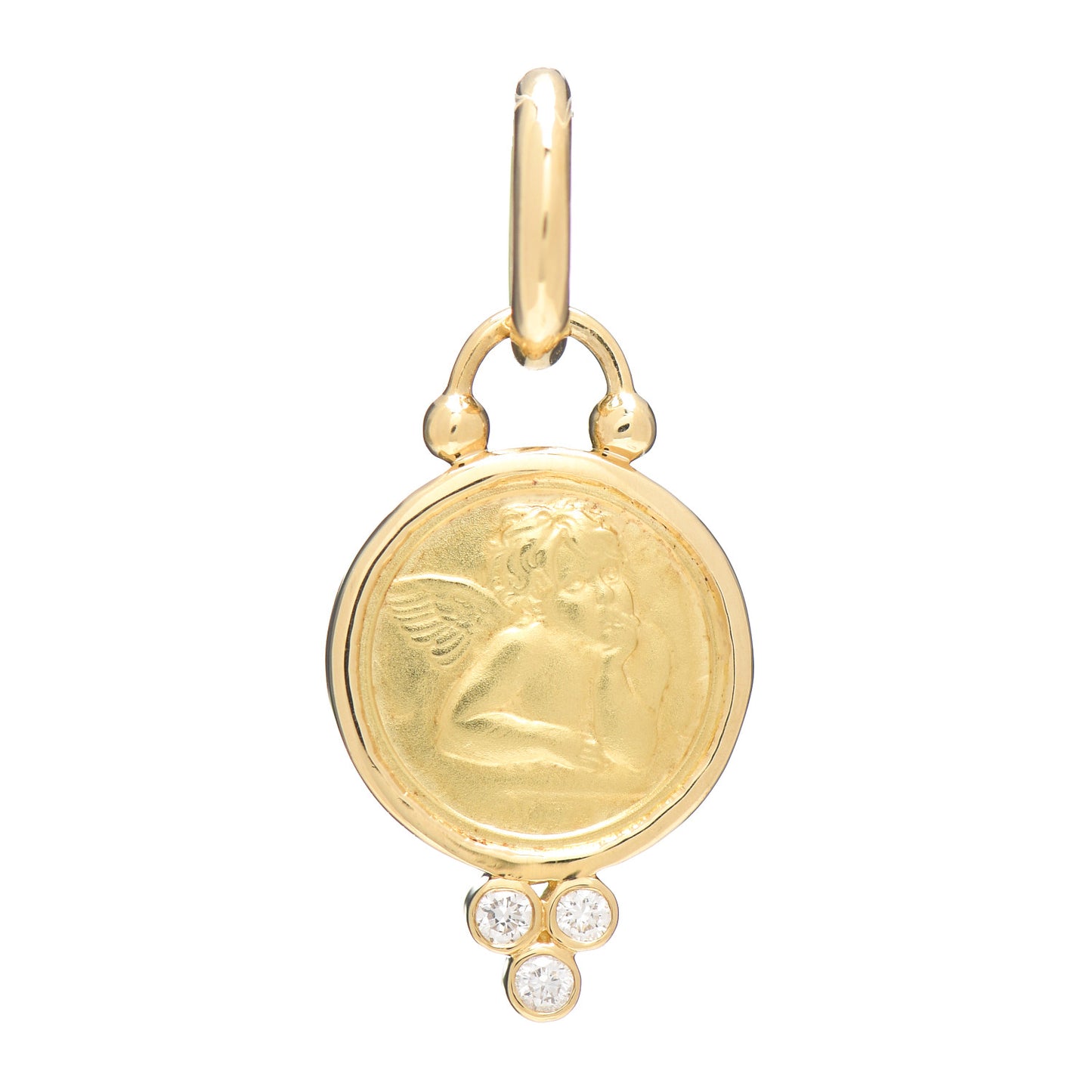 18K Yellow Gold Diamond 10mm Angel Pendant