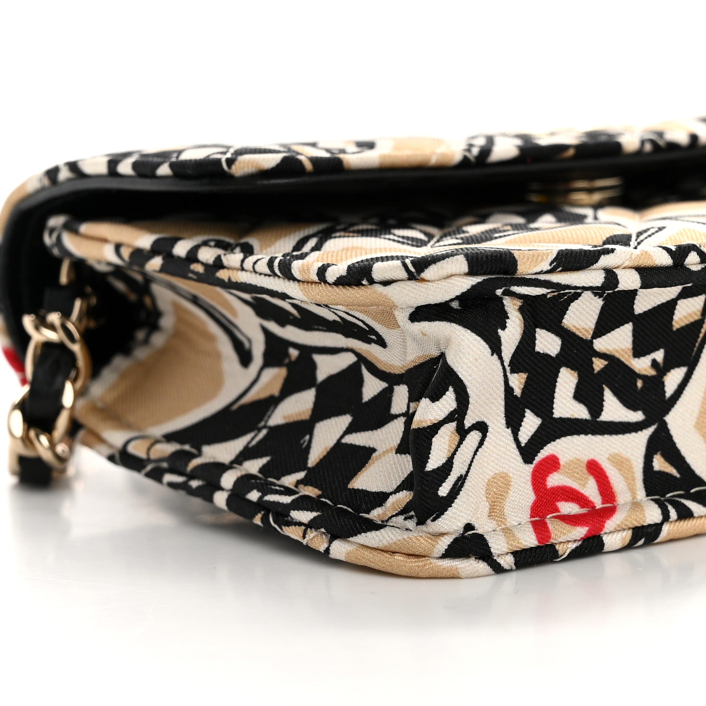 Canvas Check Flag Printed CC Clutch With Chain Beige Multicolor