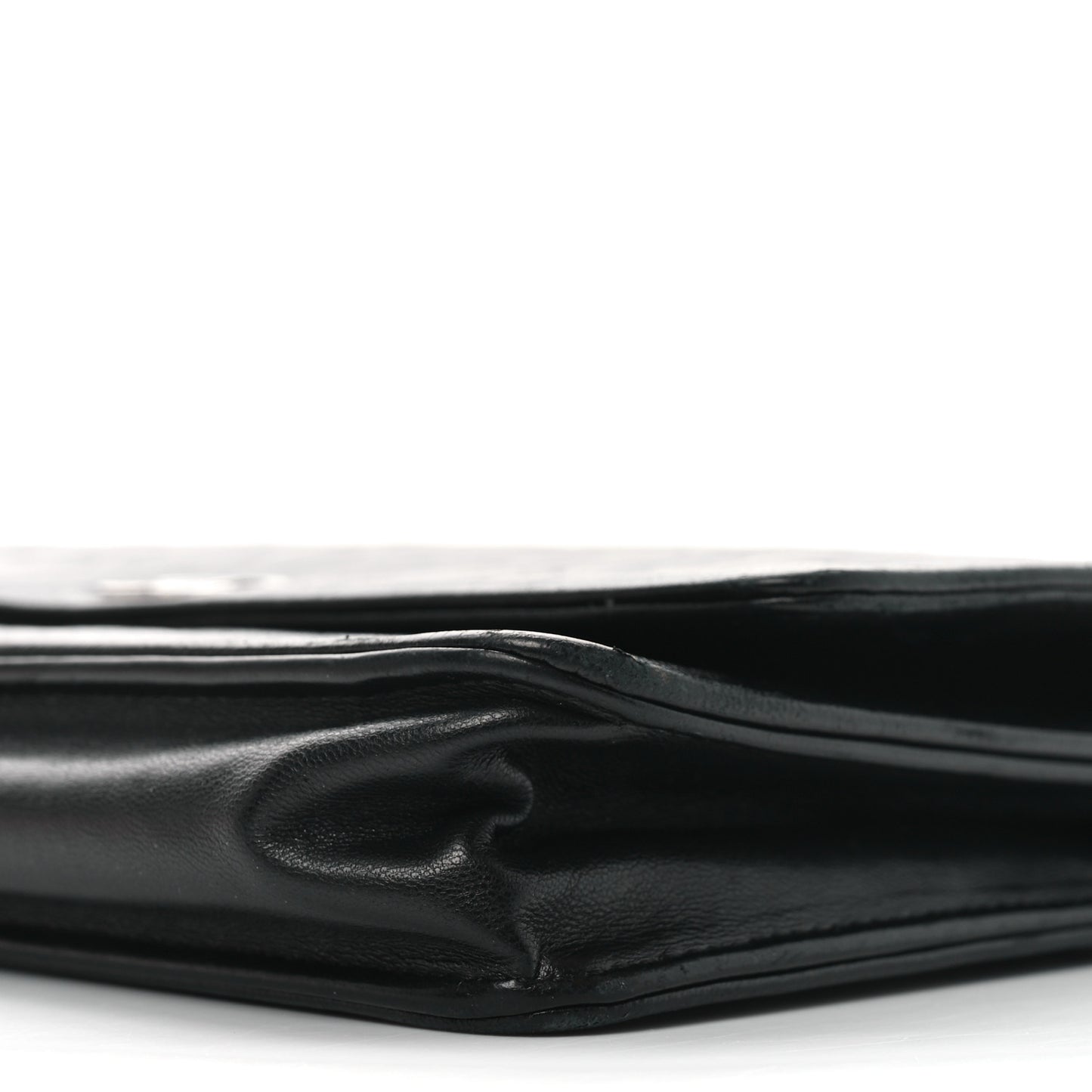 Lambskin Camellia Embossed Wallet on Chain WOC Black
