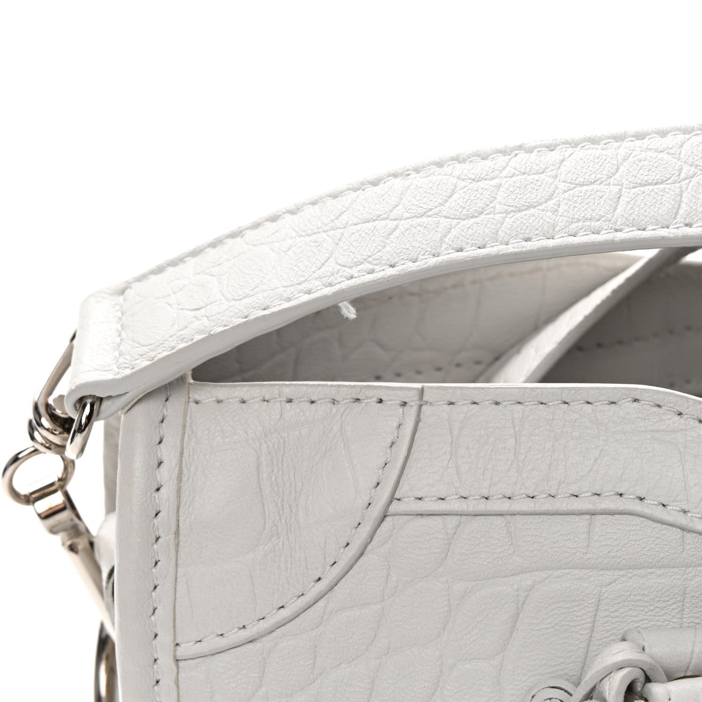 Matte Supple Lambskin Crocodile Embossed Classic Silver Hardware S City White