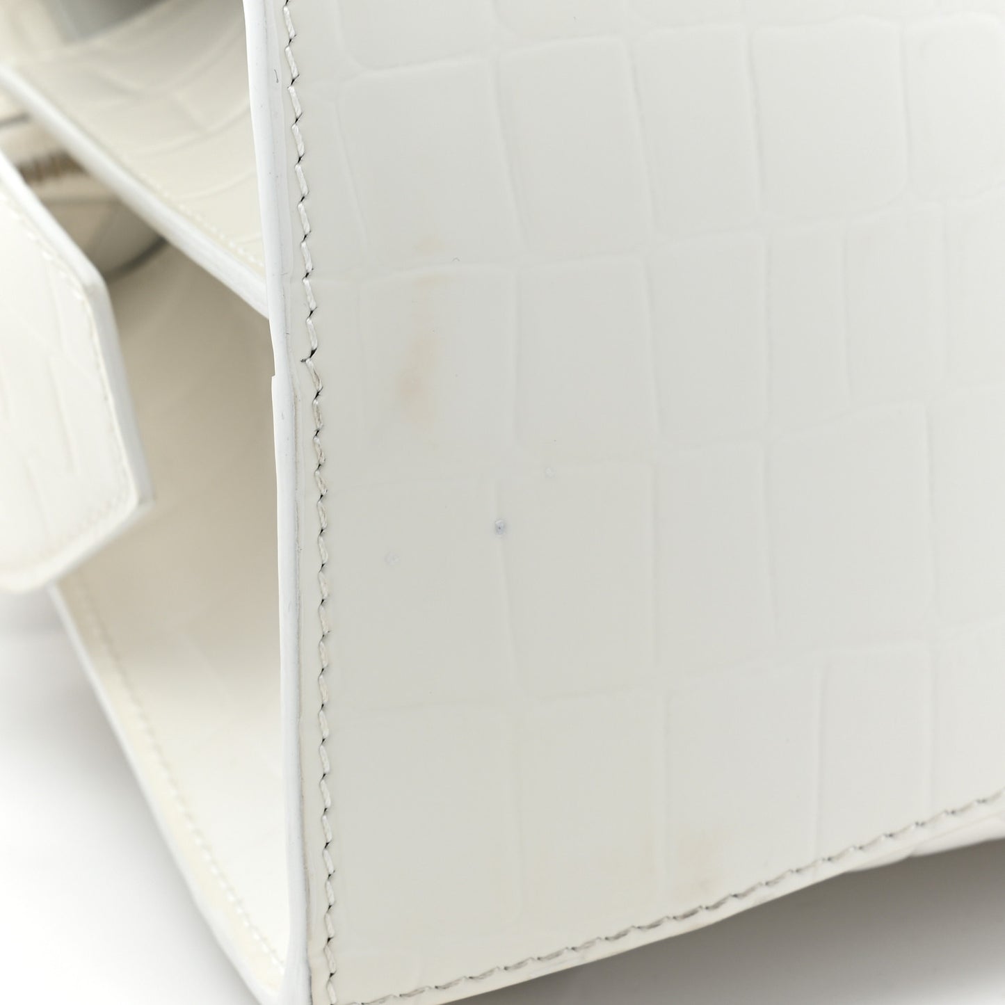 Semi Shiny Calfskin Crocodile Embossed Neo Classic Silver Hardware S City White