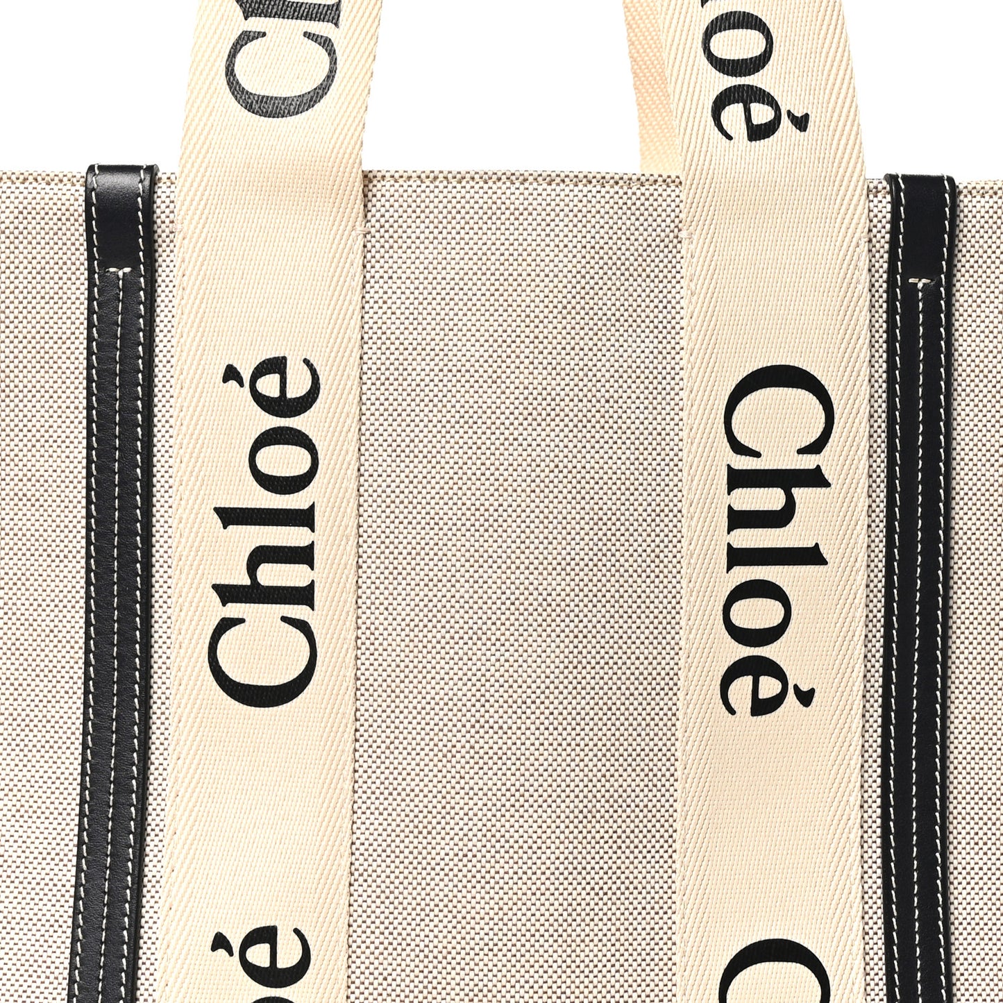 Cotton Calfskin Large Woody Ribbon Tote White Black
