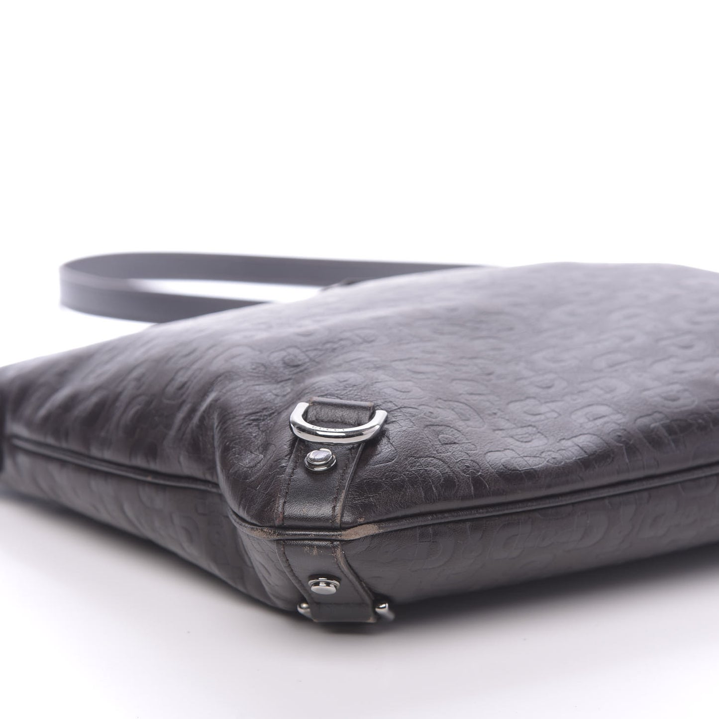 Calfskin Horsebit Embossed Abbey Messenger Dark Brown