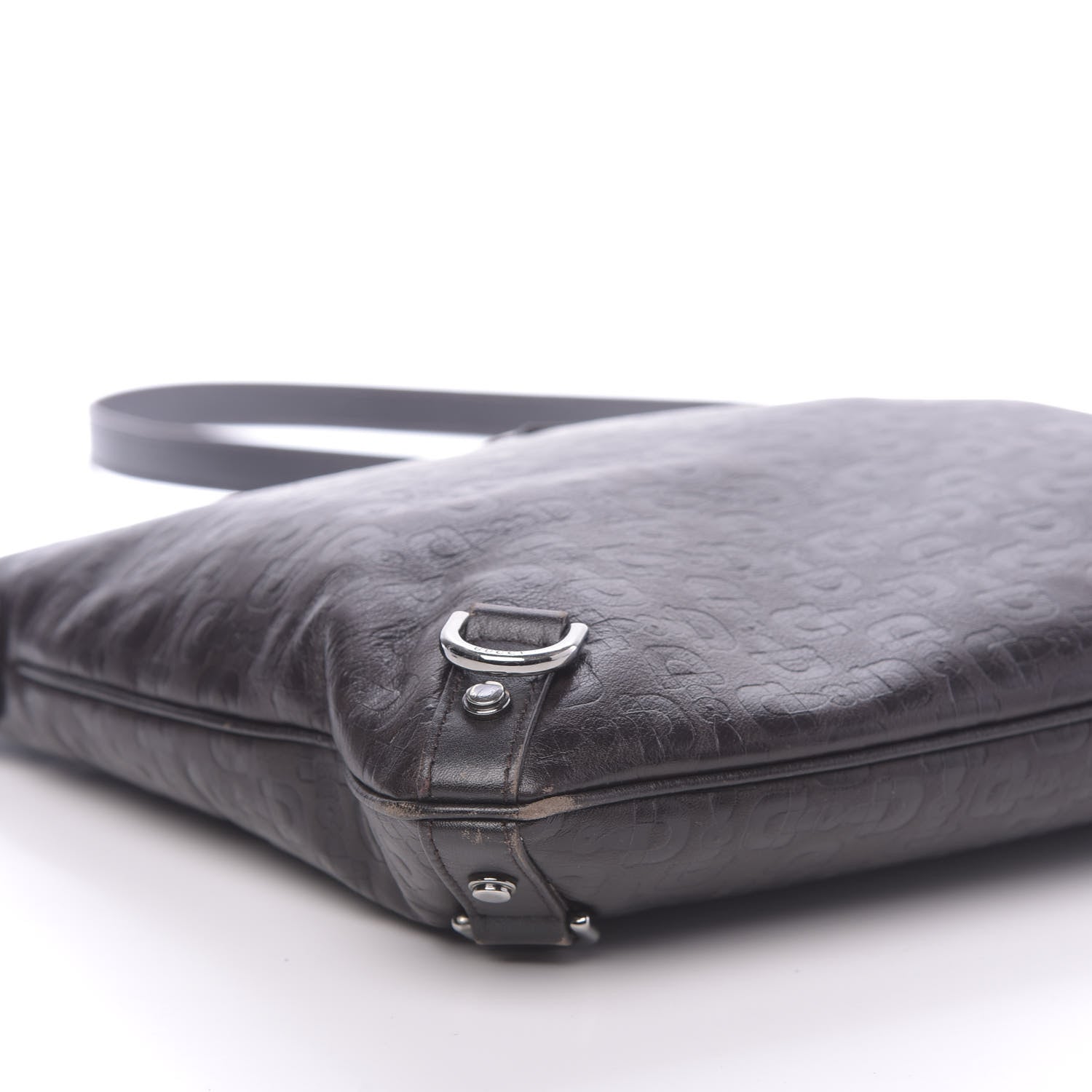 Gucci Calfskin Horsebit Embossed Abbey Messenger Dark Brown 9 of 10