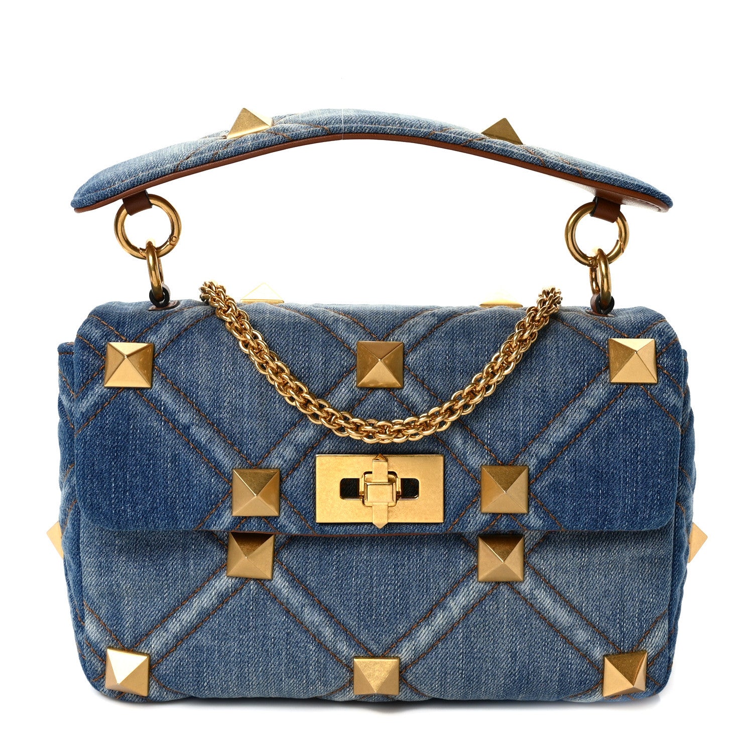 Valentino Garavani Denim Medium Roman Stud Shoulder Bag Light Denim Selleria 1 of 8