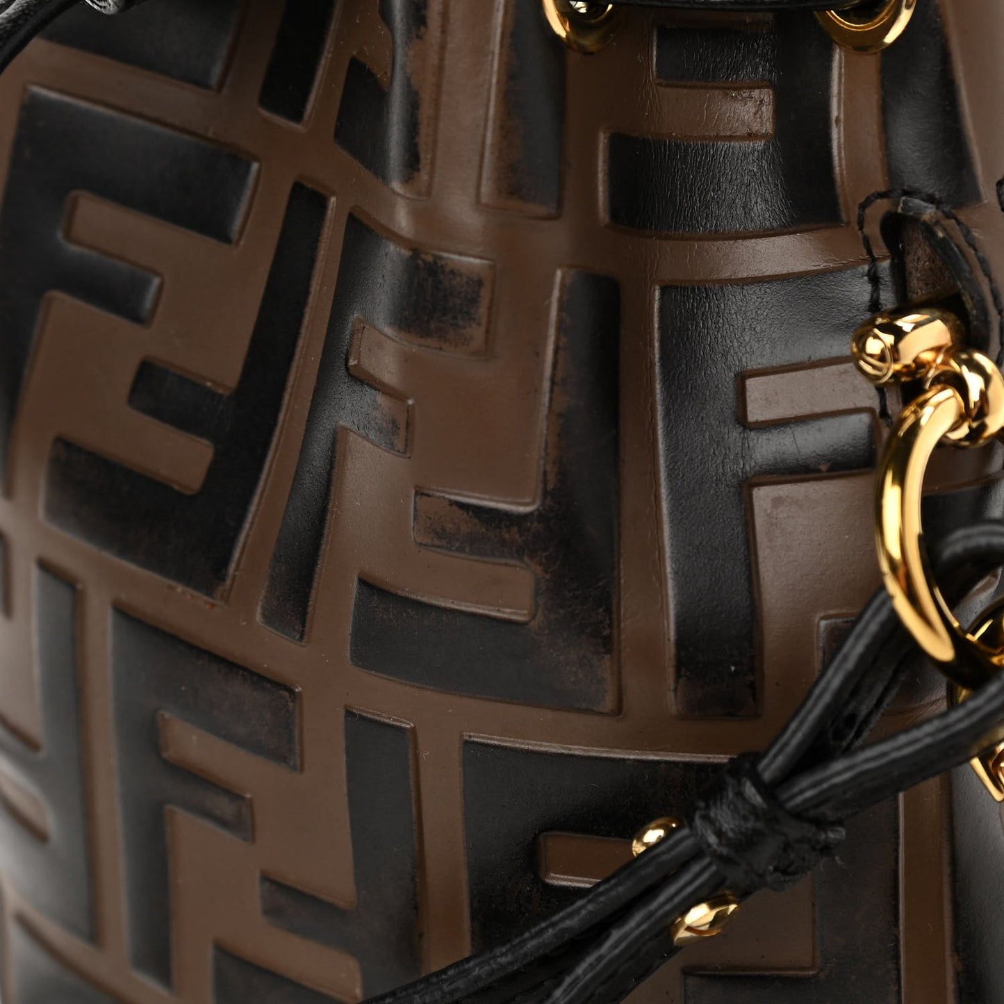 Vitello Liberty F is Fendi Bi-Color FF 1974 Embossed Mini Mon Tresor Bucket Bag Maya Black