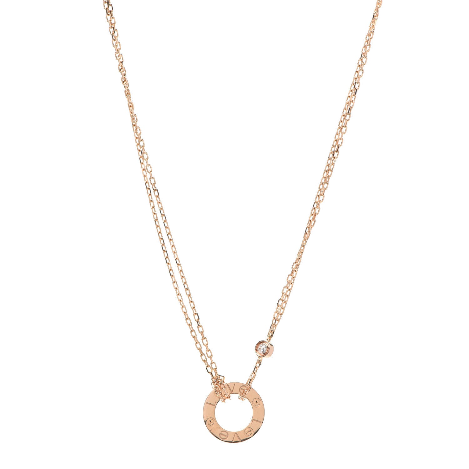 Cartier 18K Pink Gold 2 Diamond LOVE Necklace 1 of 5