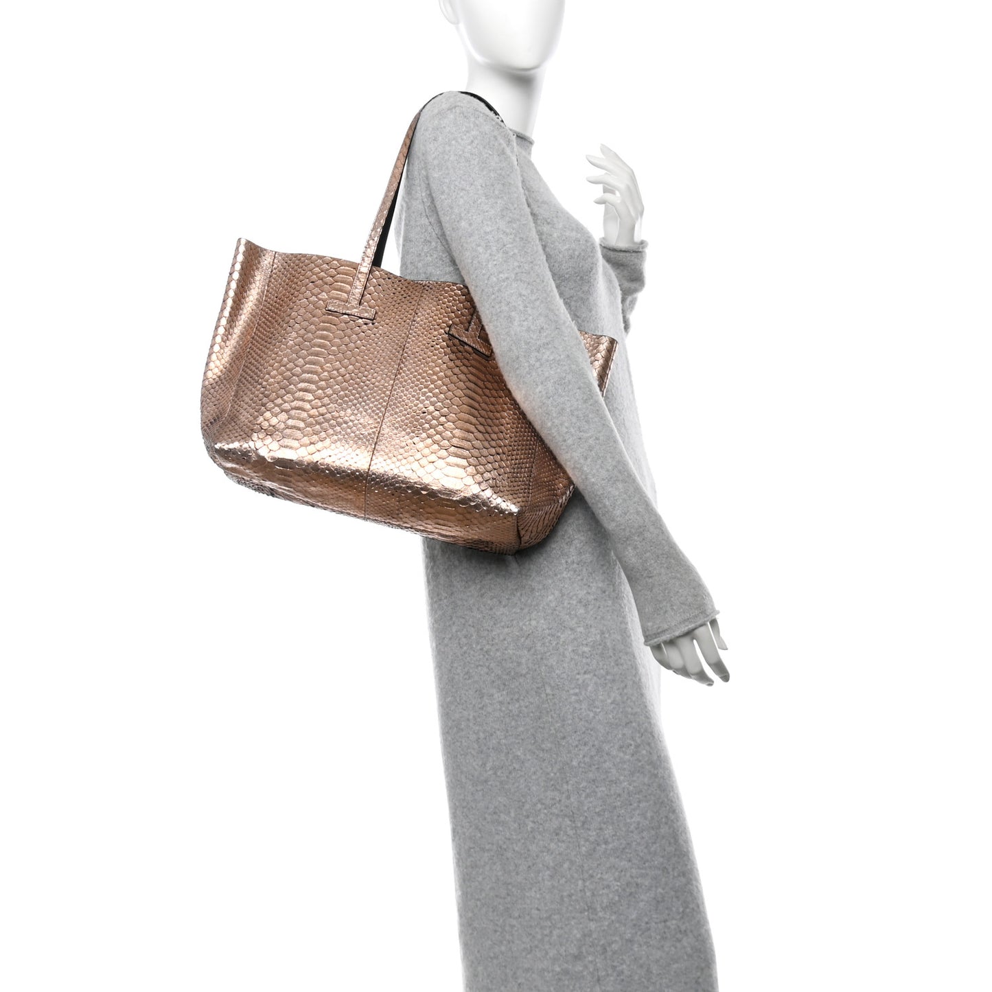 Metallic Snakeskin Small T Tote Gold