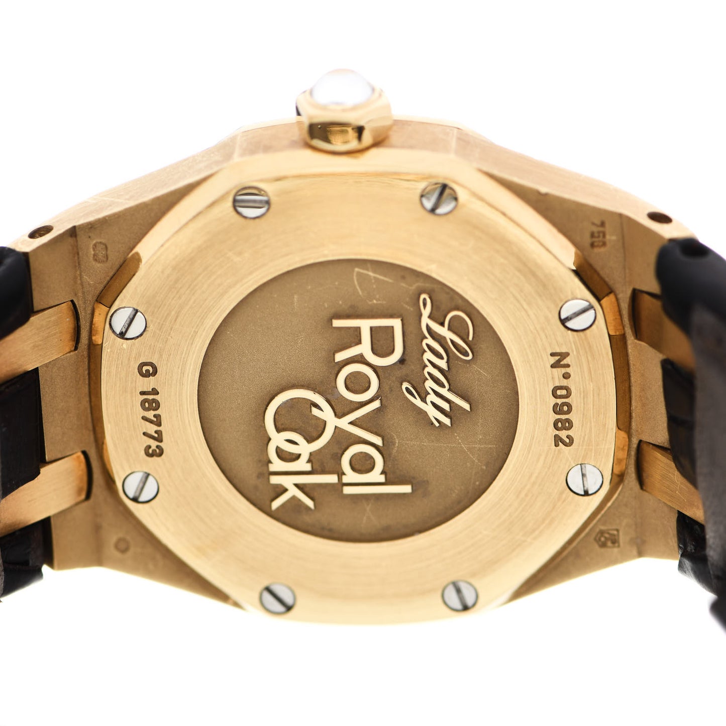 18K Yellow Gold Alligator Mother of Pearl Diamond 33mm Royal Oak Quartz Watch Brown 67601BA.ZZ.D012CR.03