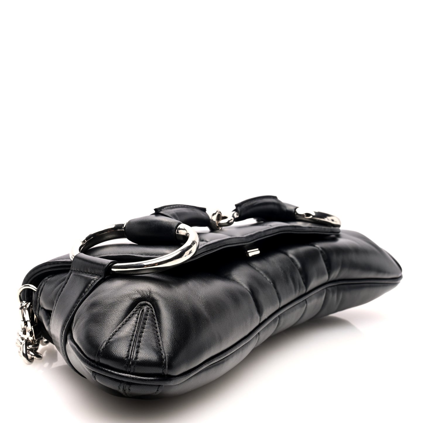 Nappa Vertical Matelasse Medium Maxi Horsebit Chain Shoulder Bag Black