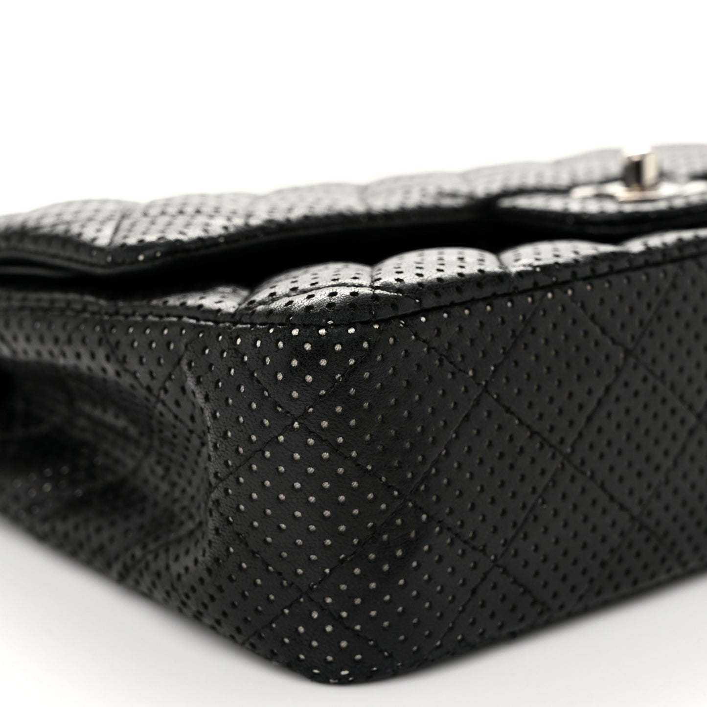 Lambskin Perforated Medium Double Flap Black