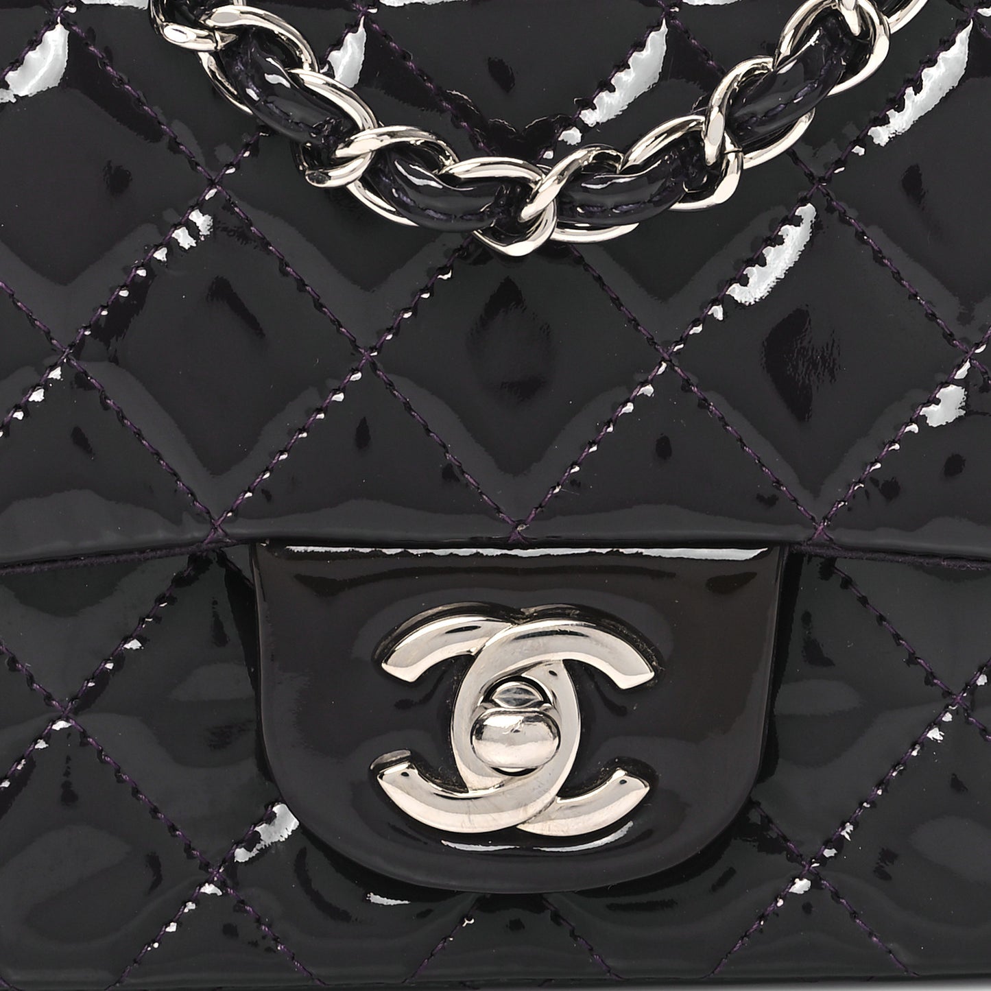 Patent Quilted Mini Square Flap Purple