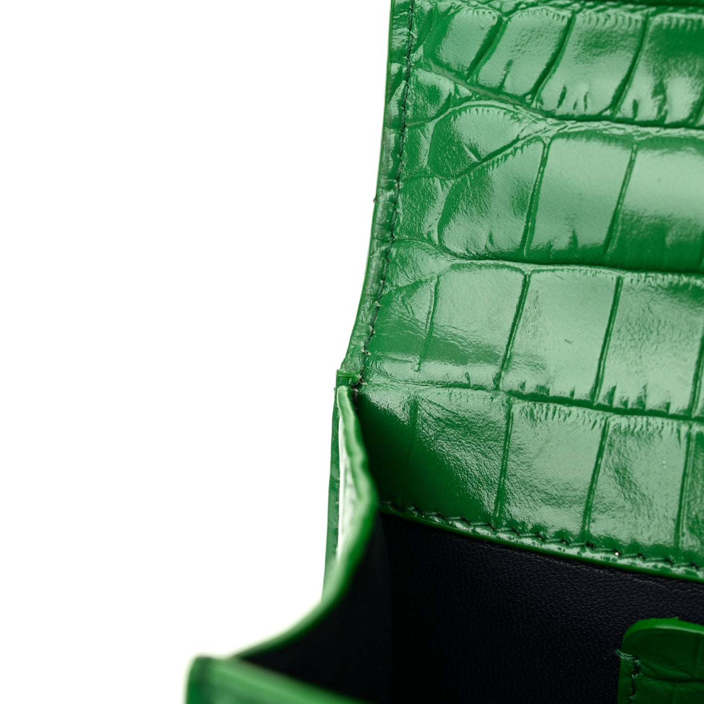 Calfskin Crocodile Embossed Knuckle Shoulder Bag Green