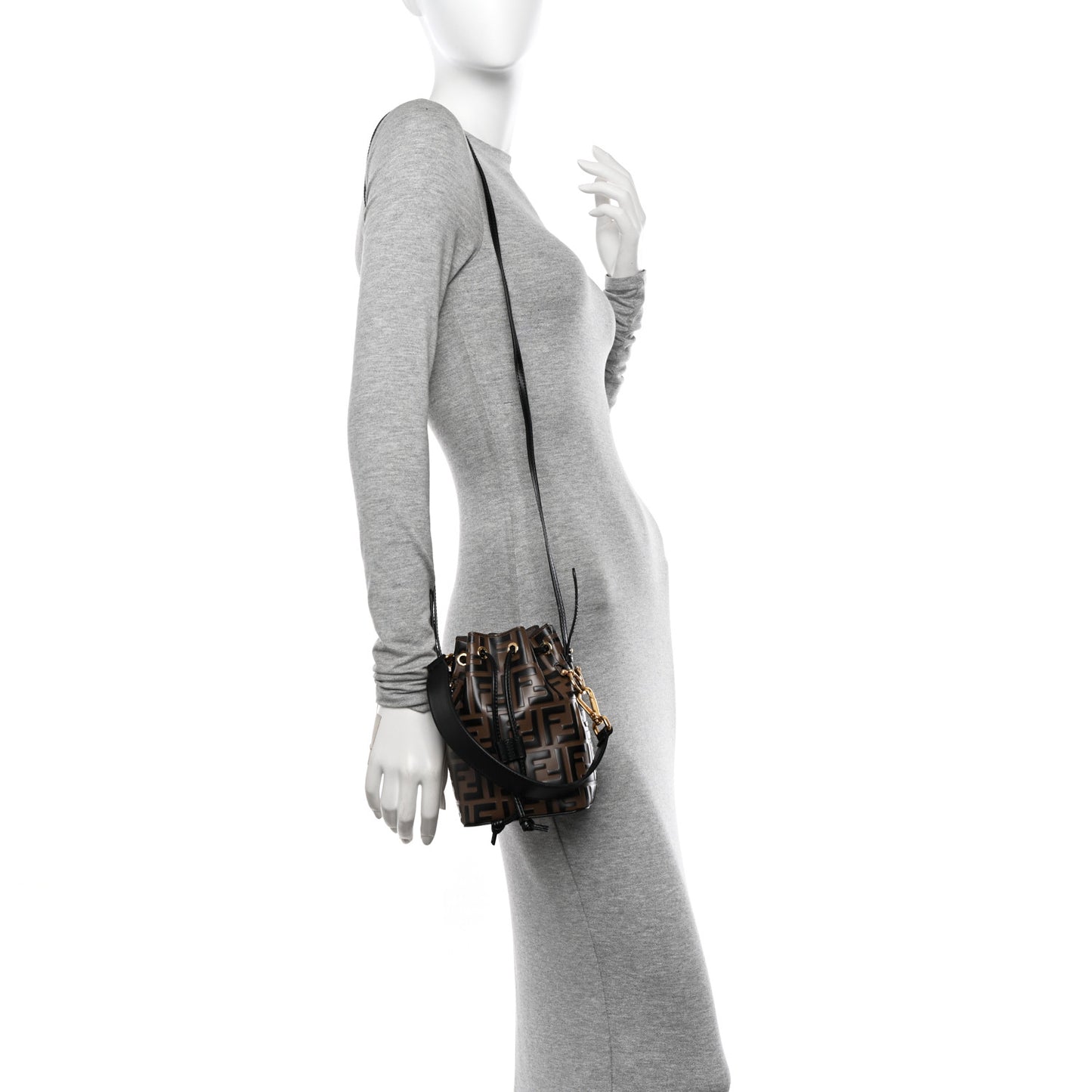 Vitello Liberty F is Fendi Bi-Color FF 1974 Embossed Mini Mon Tresor Bucket Bag Maya Black