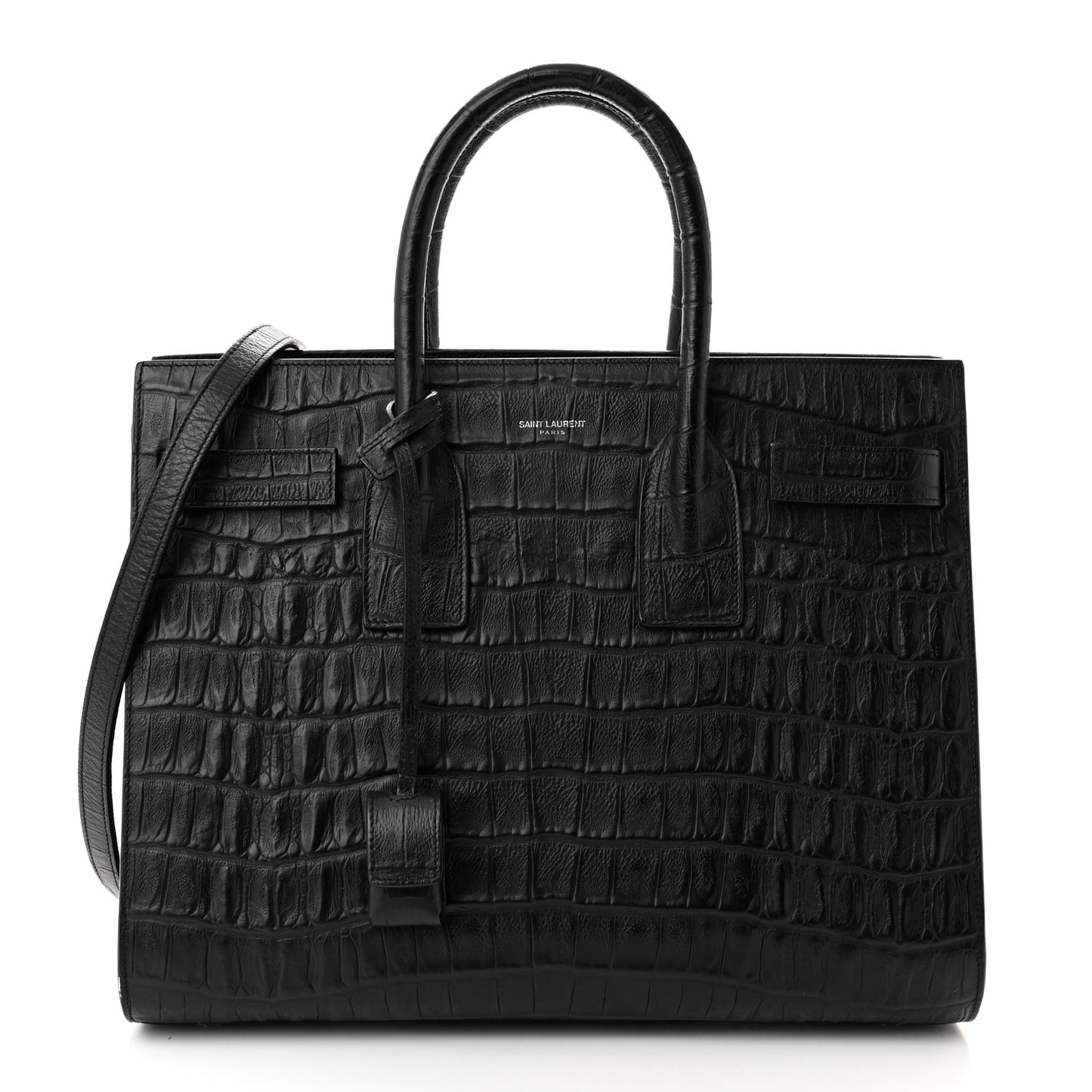 Calfskin Crocodile Embossed Small Sac de Jour Black