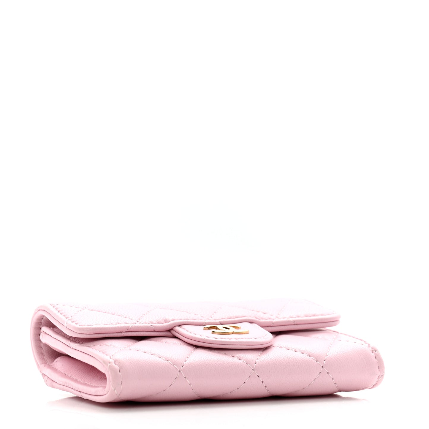 Lambskin Quilted Flap Card Holder Wallet Light Pink