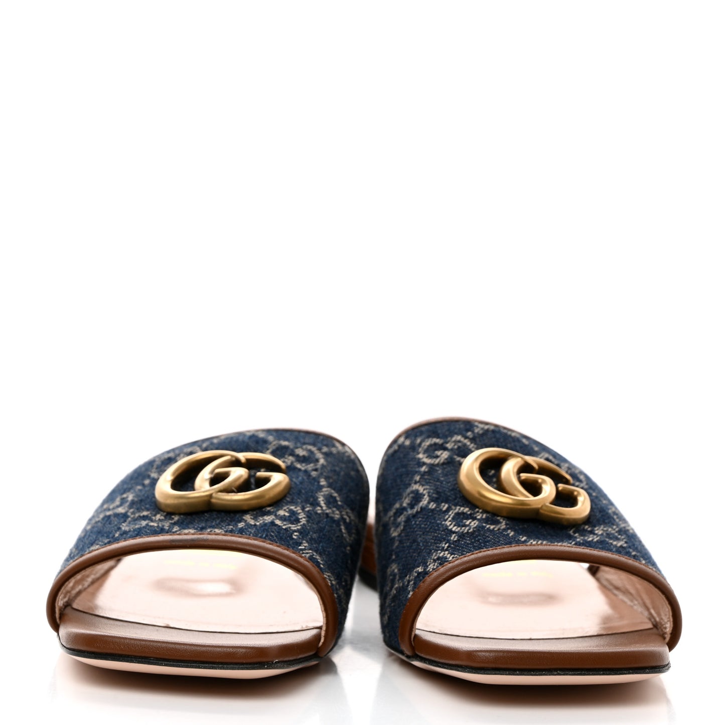 New Denim GG Monogram Miro Soft Calfskin Jolie Slide Sandals 37 Blue Tea Cuir Epilog