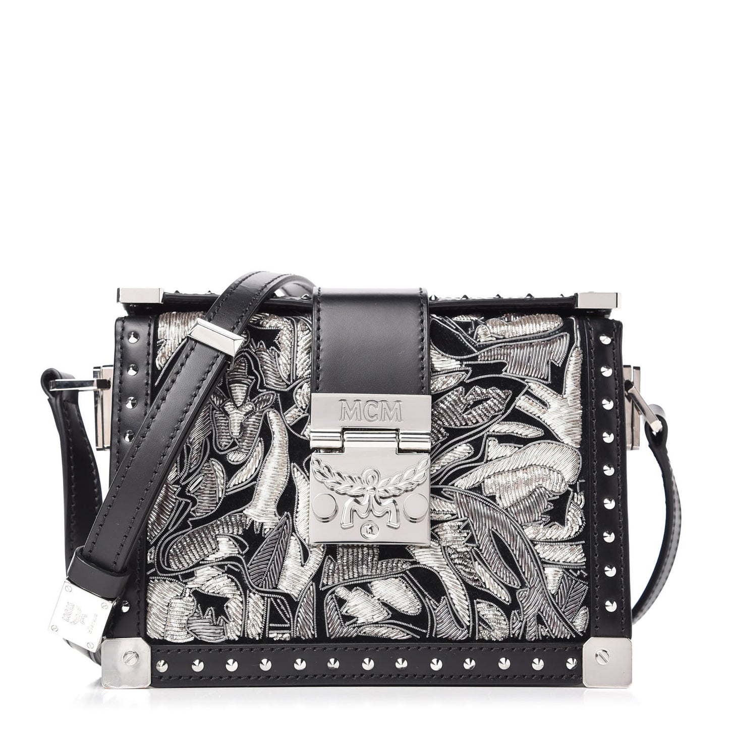 Brocade Embroidered Velvet Calfskin Mini Mitte Crossbody Black
