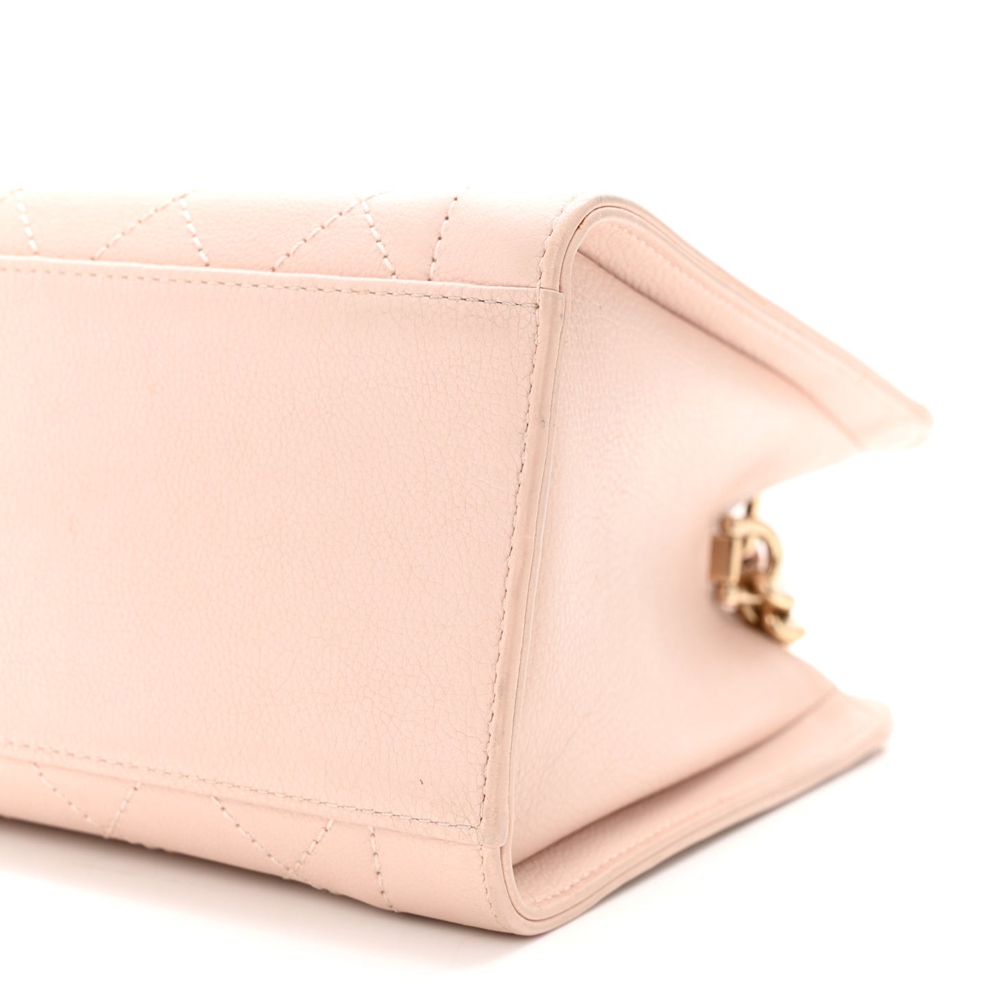 Grained Calfskin Stitched Small Label Click Shopper Tote Light Beige