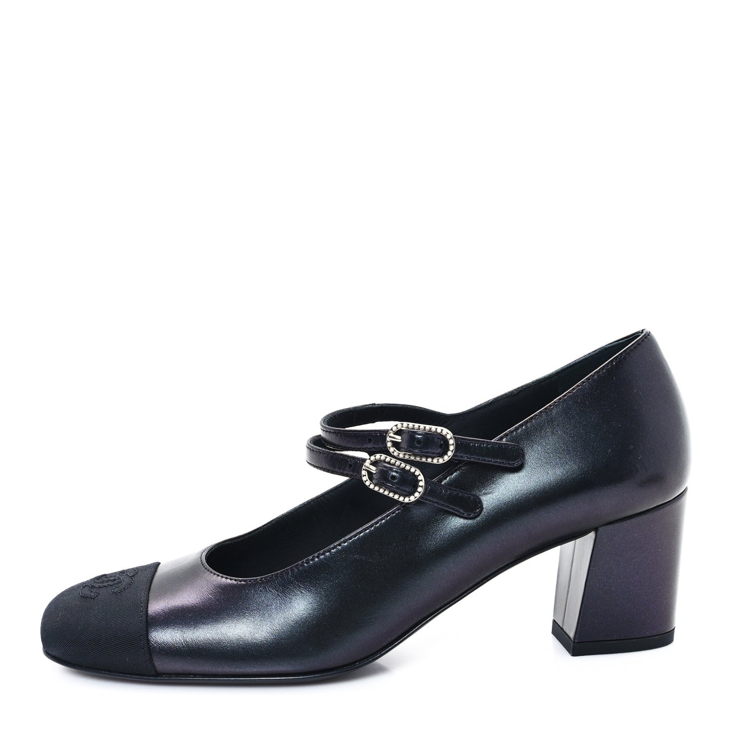 Iridescent Lambskin Grosgrain Pearl Mary Jane Pumps 38 Black