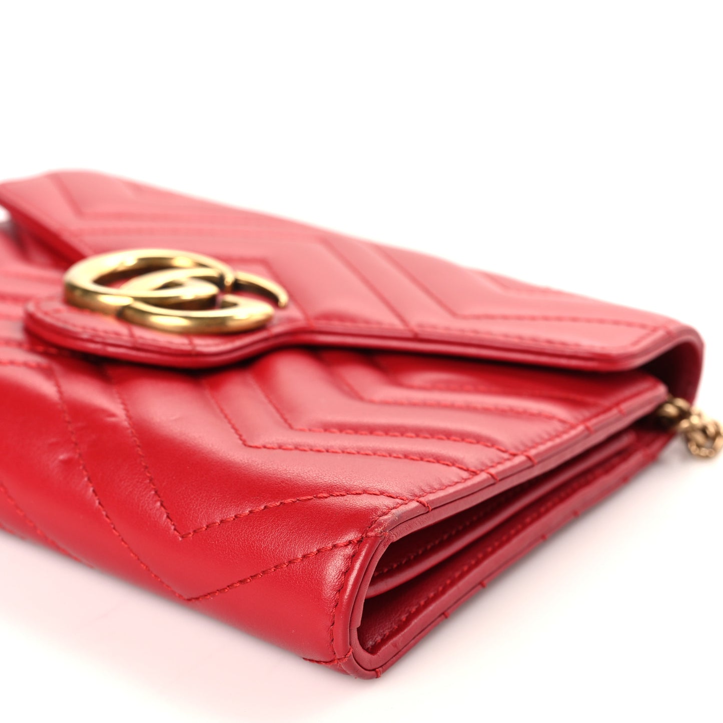 Calfskin Matelasse GG Marmont Chain Wallet Hibiscus Red
