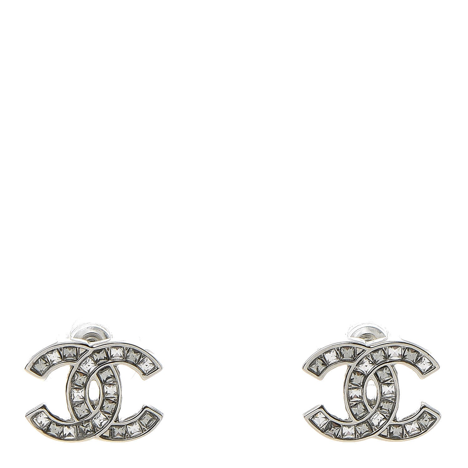 Chanel Baguette Crystal CC Earrings Silver 1 of 4