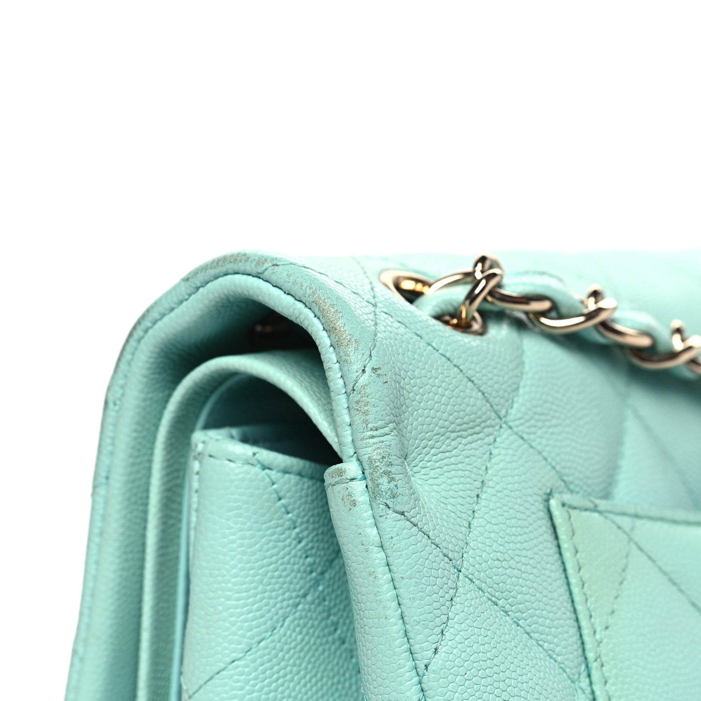 Caviar Quilted Jumbo Double Flap Light Green