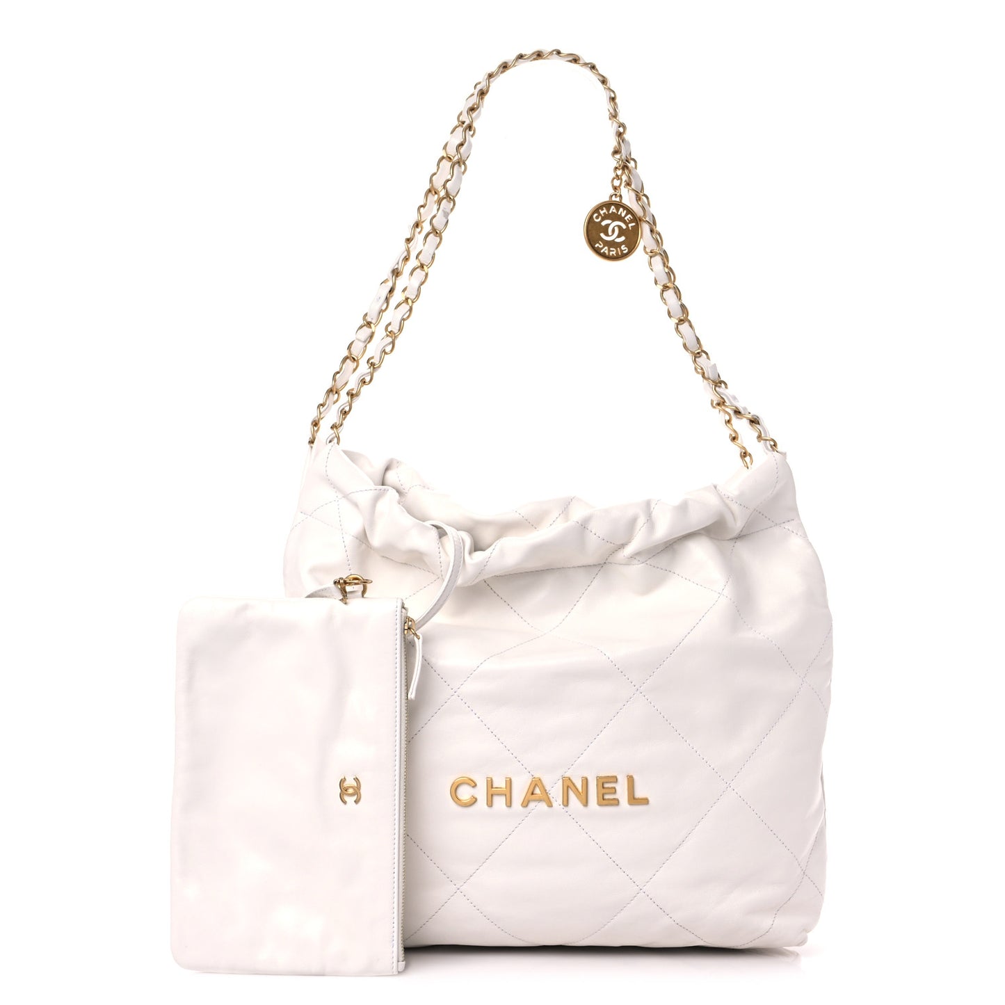 Shiny Calfskin Quilted Small Chanel 22 White