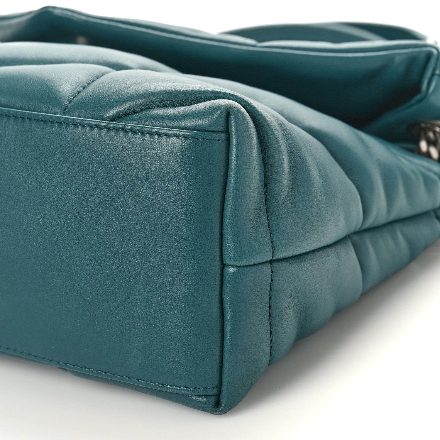 Saint Laurent Lambskin Quilted Small Loulou Puffer Monogram Chain Satchel Vert Canard 9 of 9