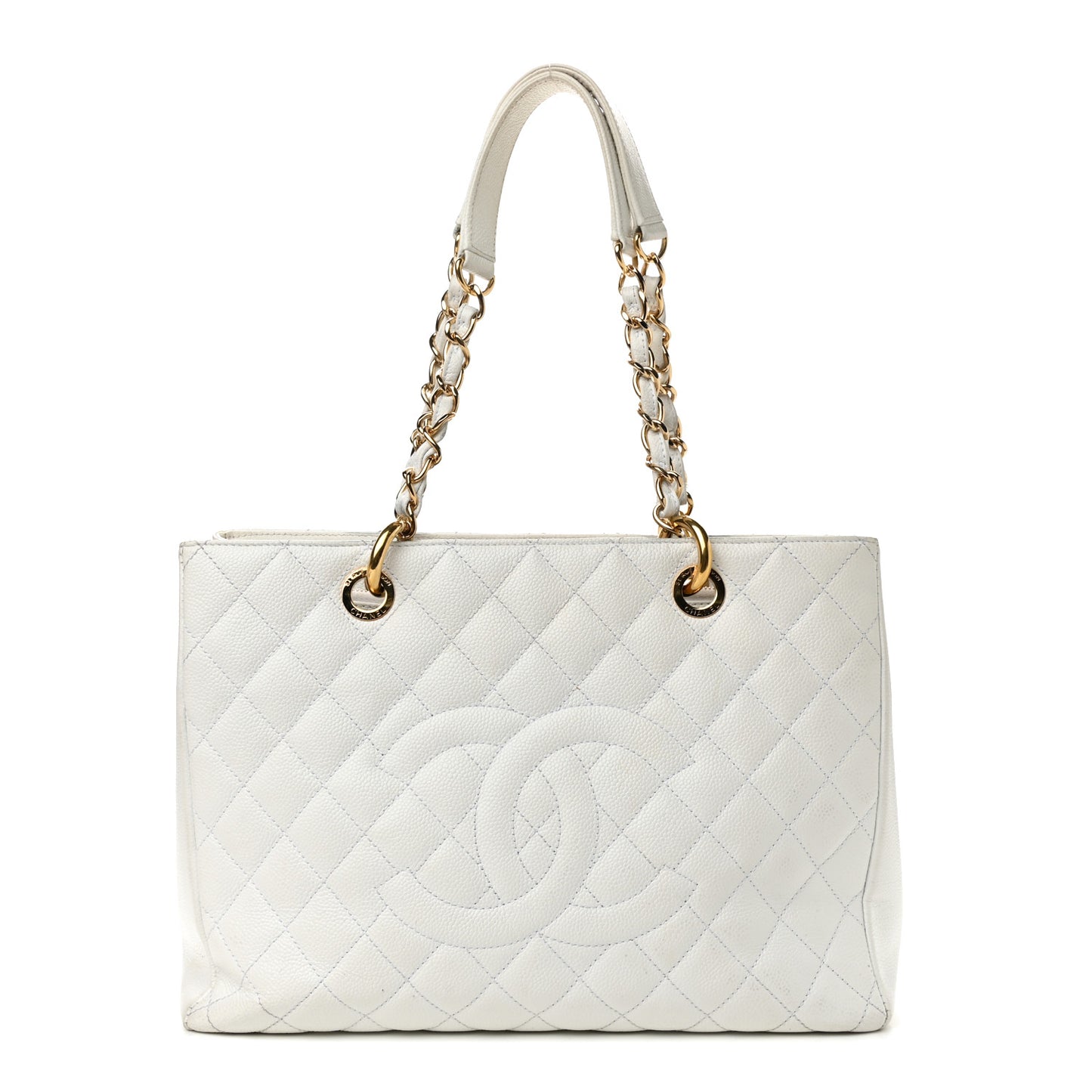 Caviar Quilted Grand Shopping Tote GST White