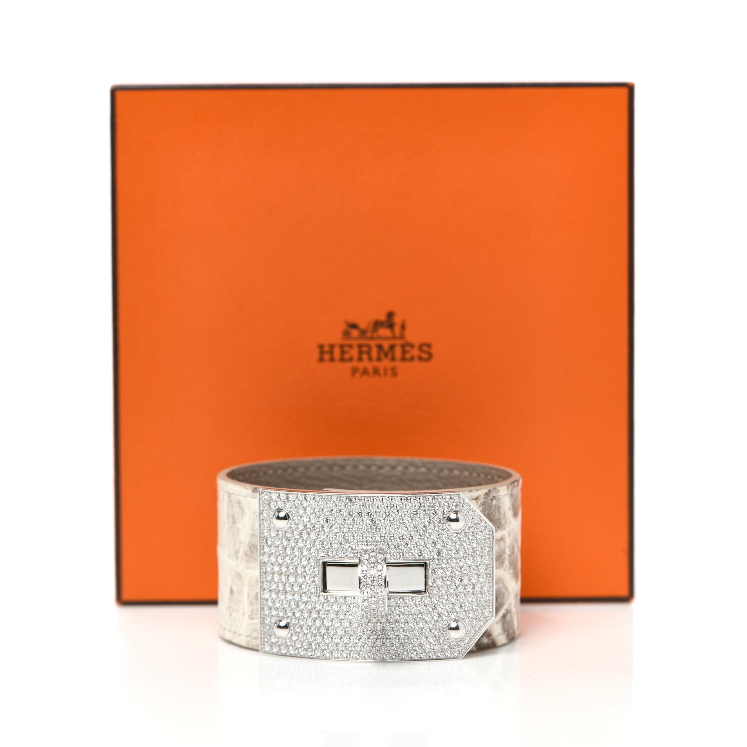 Hermes 18K White Gold Diamond Matte Niloticus Crocodile Himalaya Kelly Bracelet Blanc SH 7 of 7