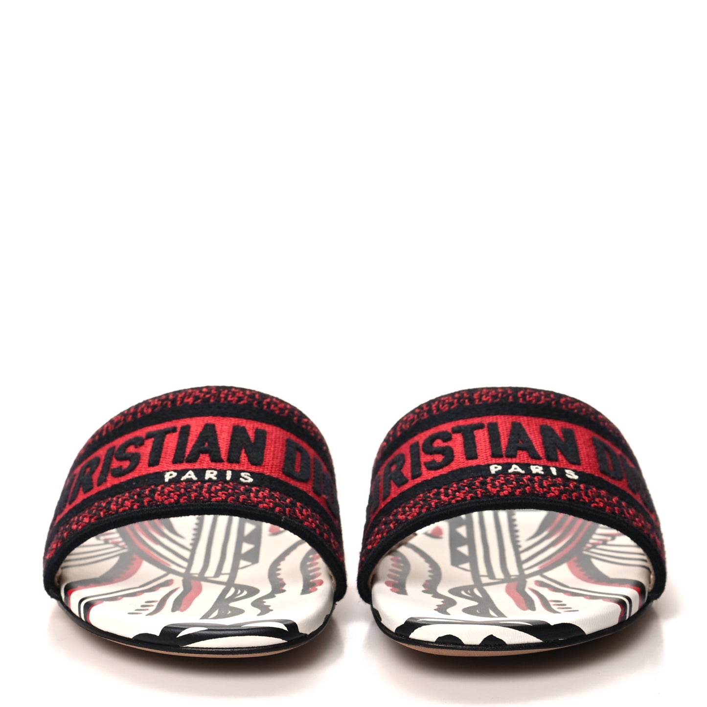 Canvas Cupidon Embroidered Dway Flat Slide Sandals 36.5 Black Red
