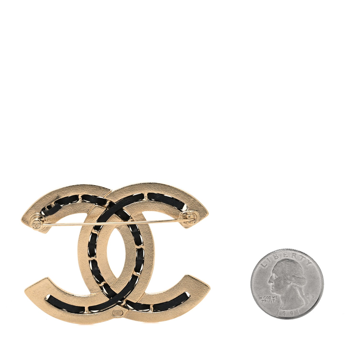 Lambskin Enamel CC Brooch Gold Black Orange
